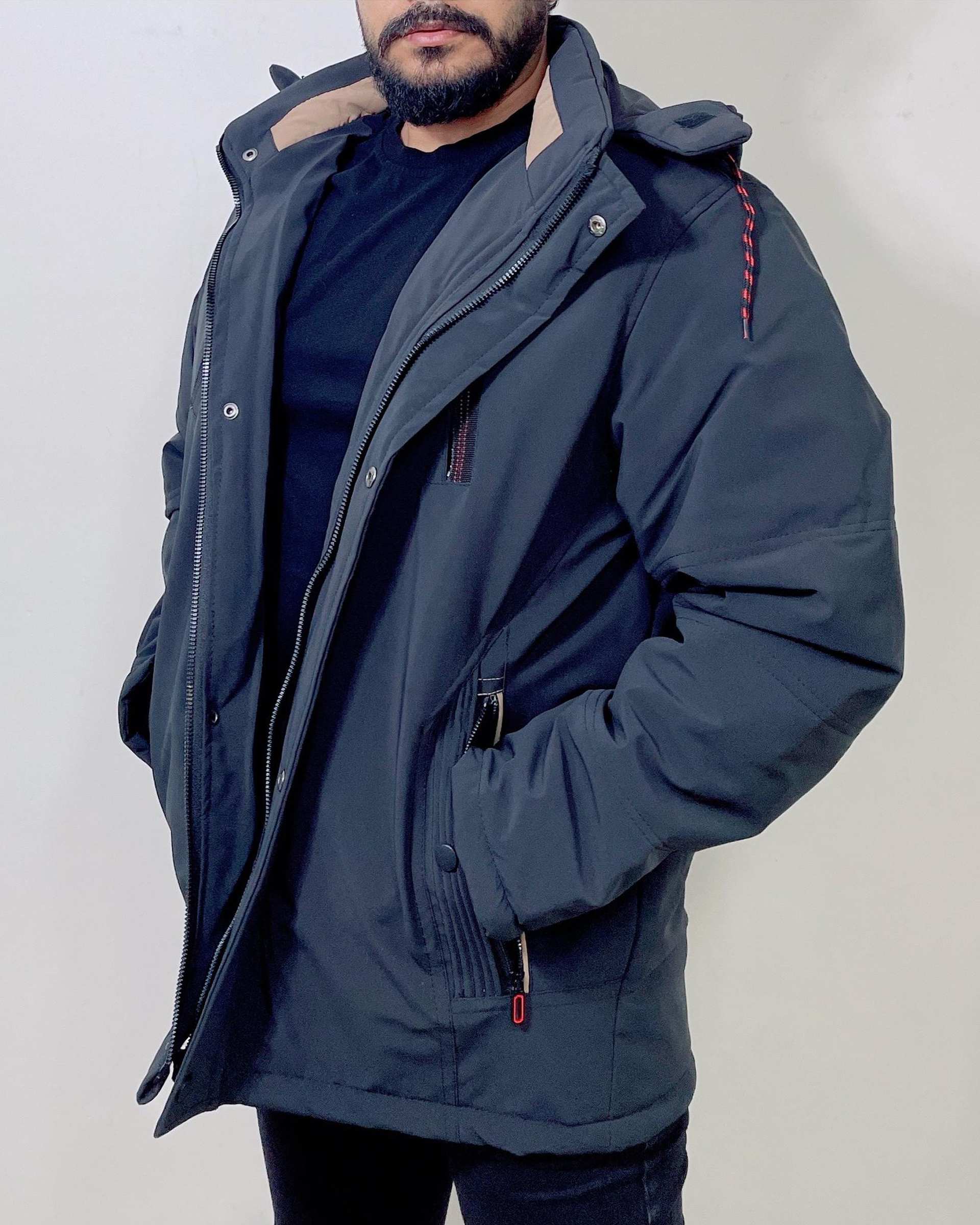 کاپشن مردانه کتان ضد آب مشکی دیورسو Diverso کد 4792