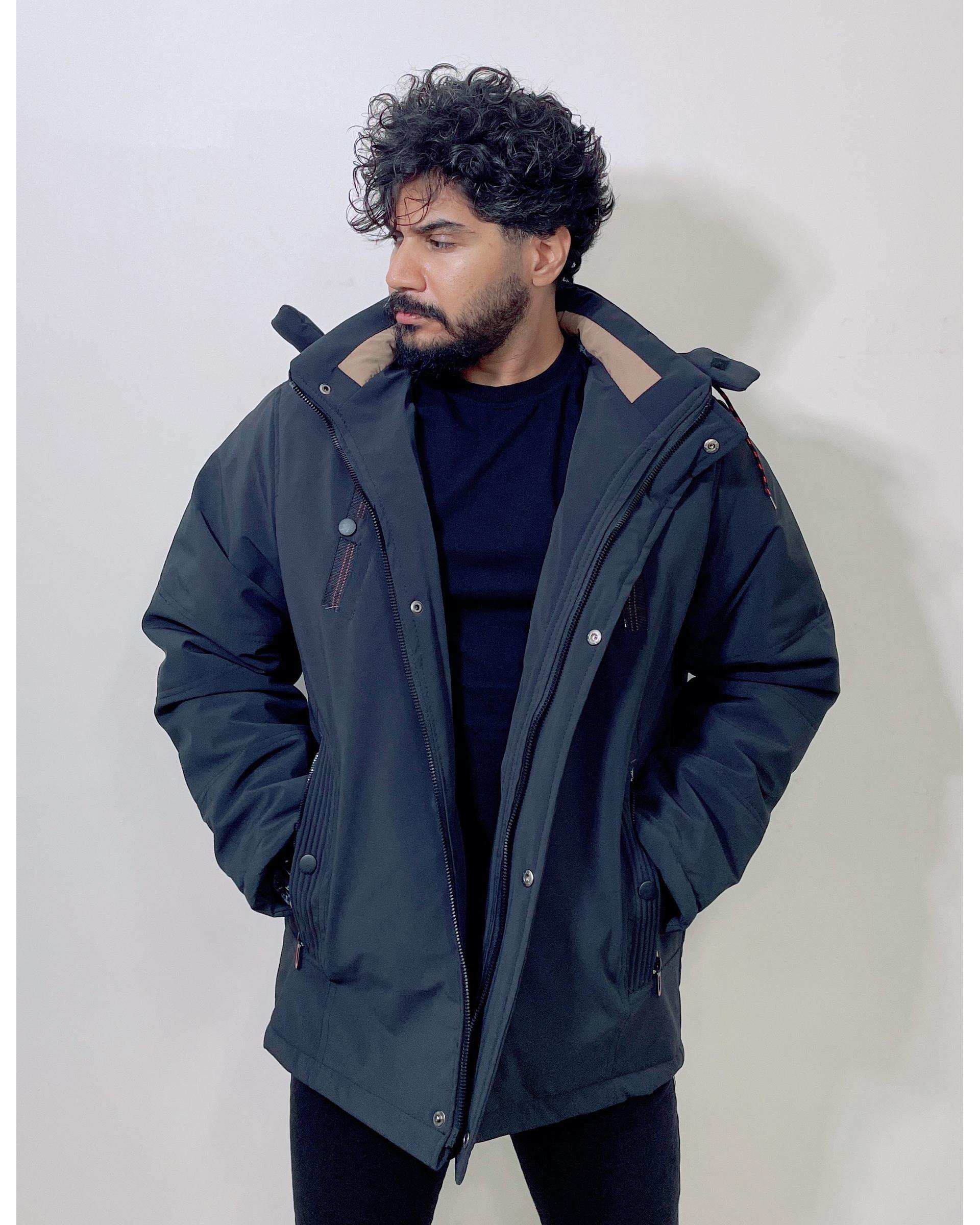 کاپشن مردانه کتان ضد آب مشکی دیورسو Diverso کد 4792