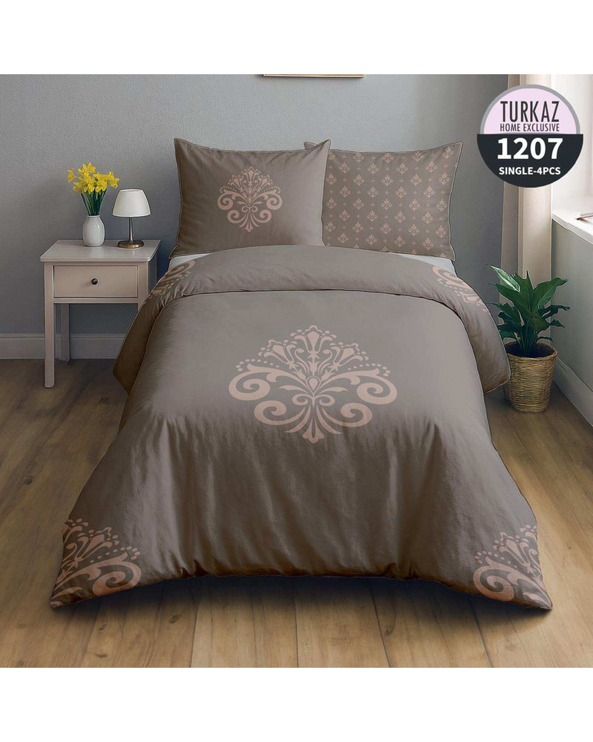 سرویس لحاف روتختی تک نفره 5 تکه میکرو تنسل گیاهی دو رو TURKAZ مدل 1207