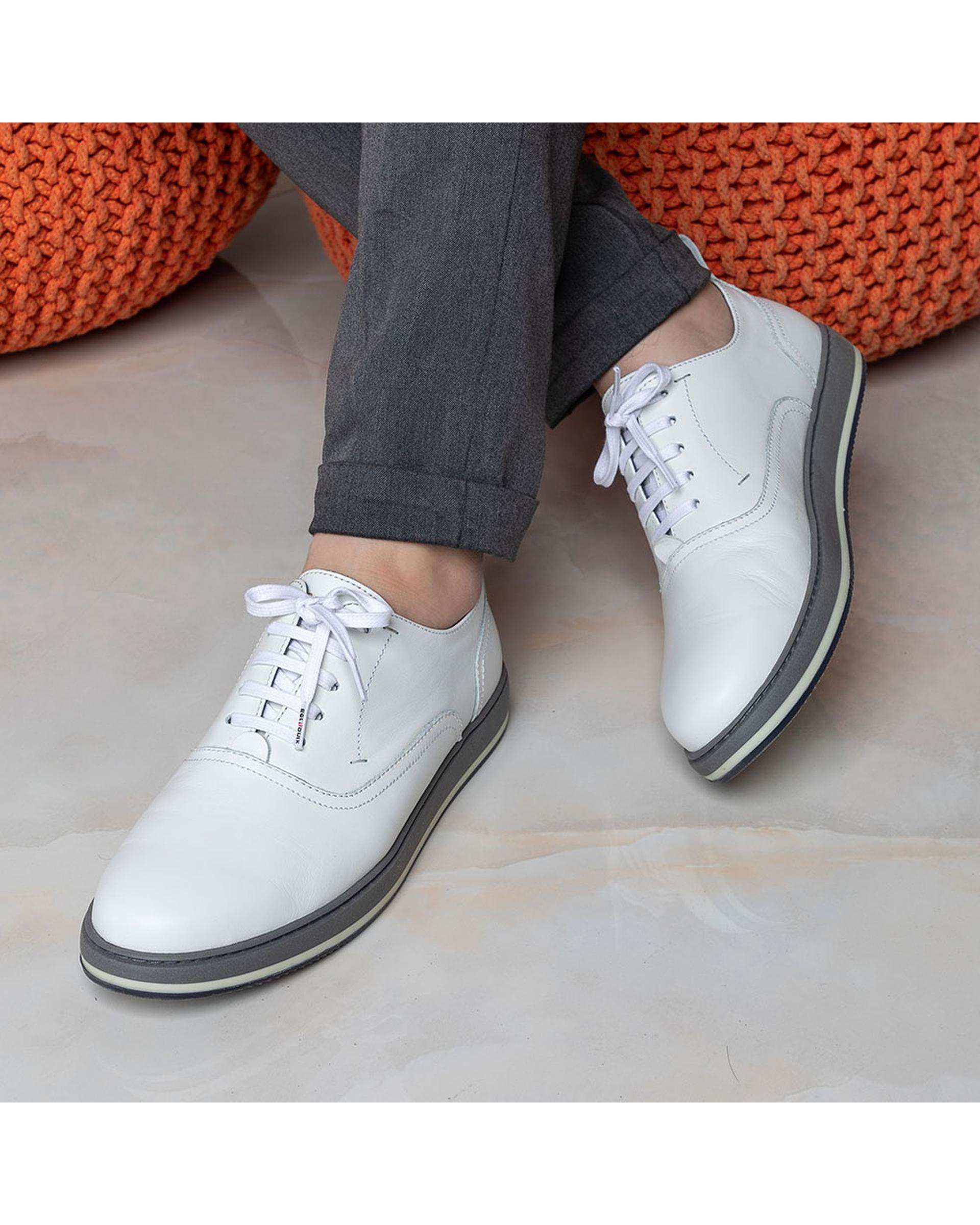 کفش چرم مردانه کژوال طبی سفید برتونیکس Berttonix کد 165