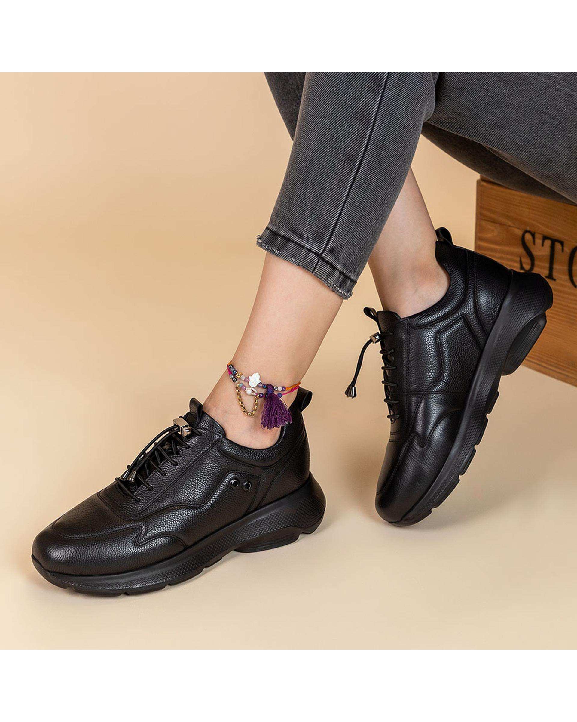 کفش چرم زنانه کژوال طبی مشکی برتونیکس Berttonix کد A-4021
