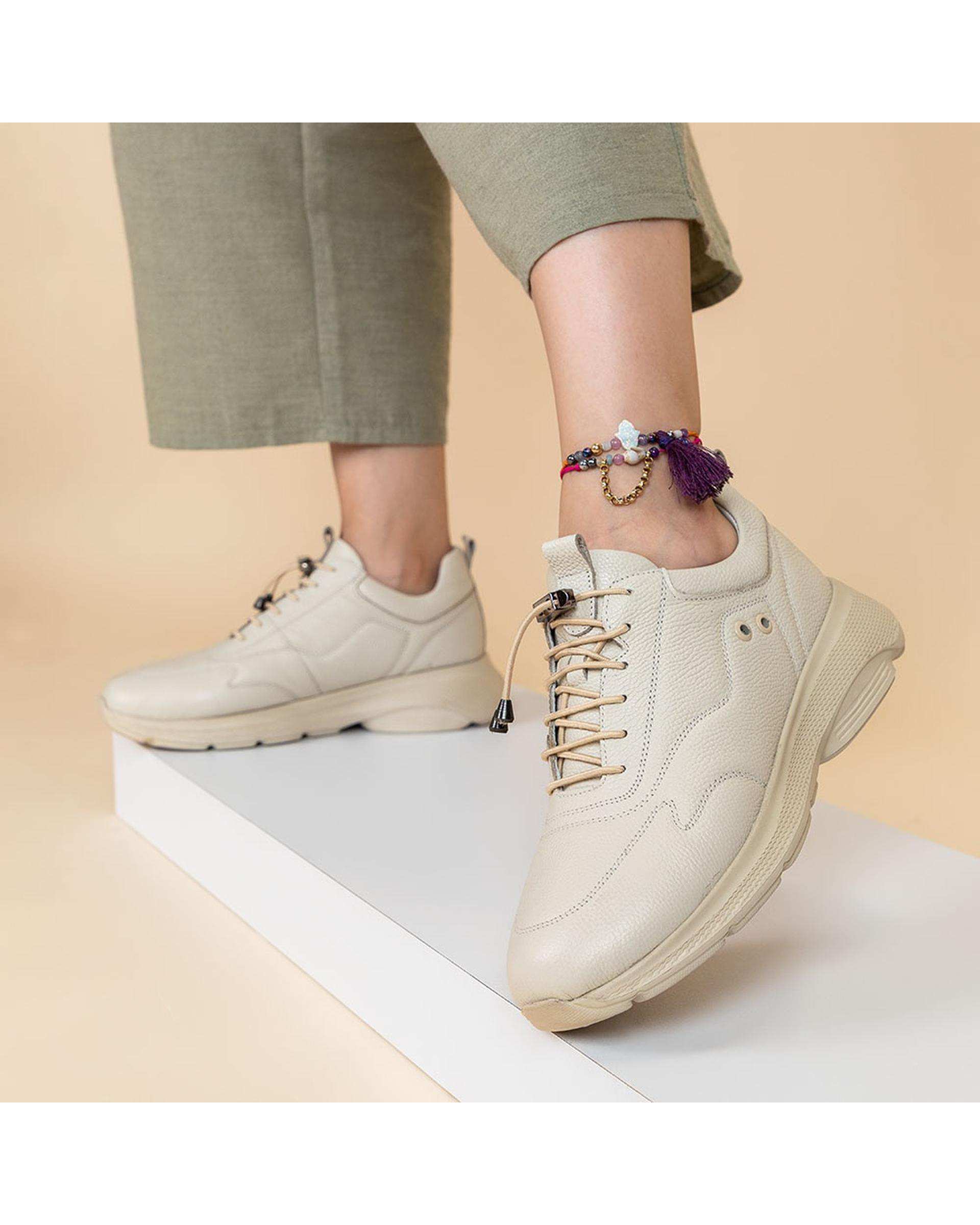 کفش چرم زنانه کژوال طبی کرم برتونیکس Berttonix کد A-4021