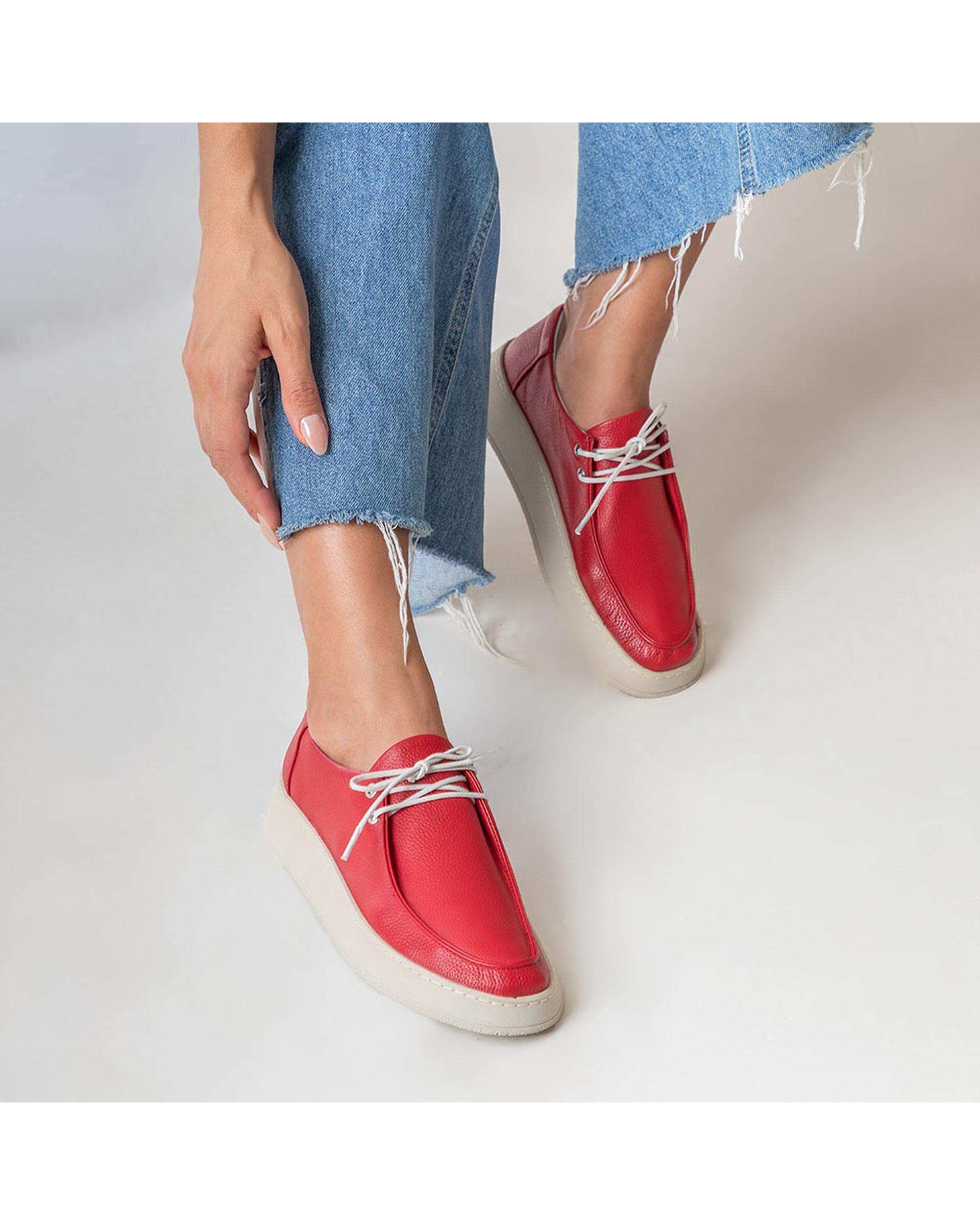 کفش چرم زنانه کژوال طبی قرمز برتونیکس Berttonix کد A-4025