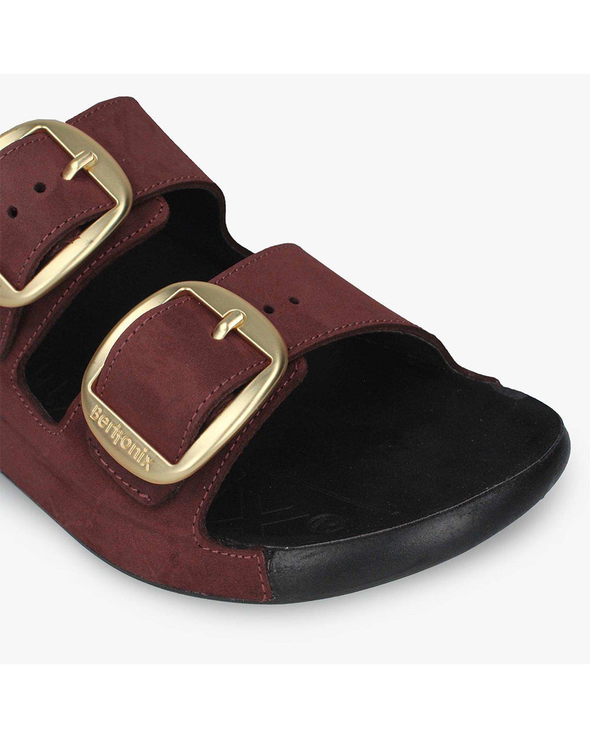 صندل اسلیپر چرم زنانه طبی زرشکی برتونیکس Berttonix کد W- 430