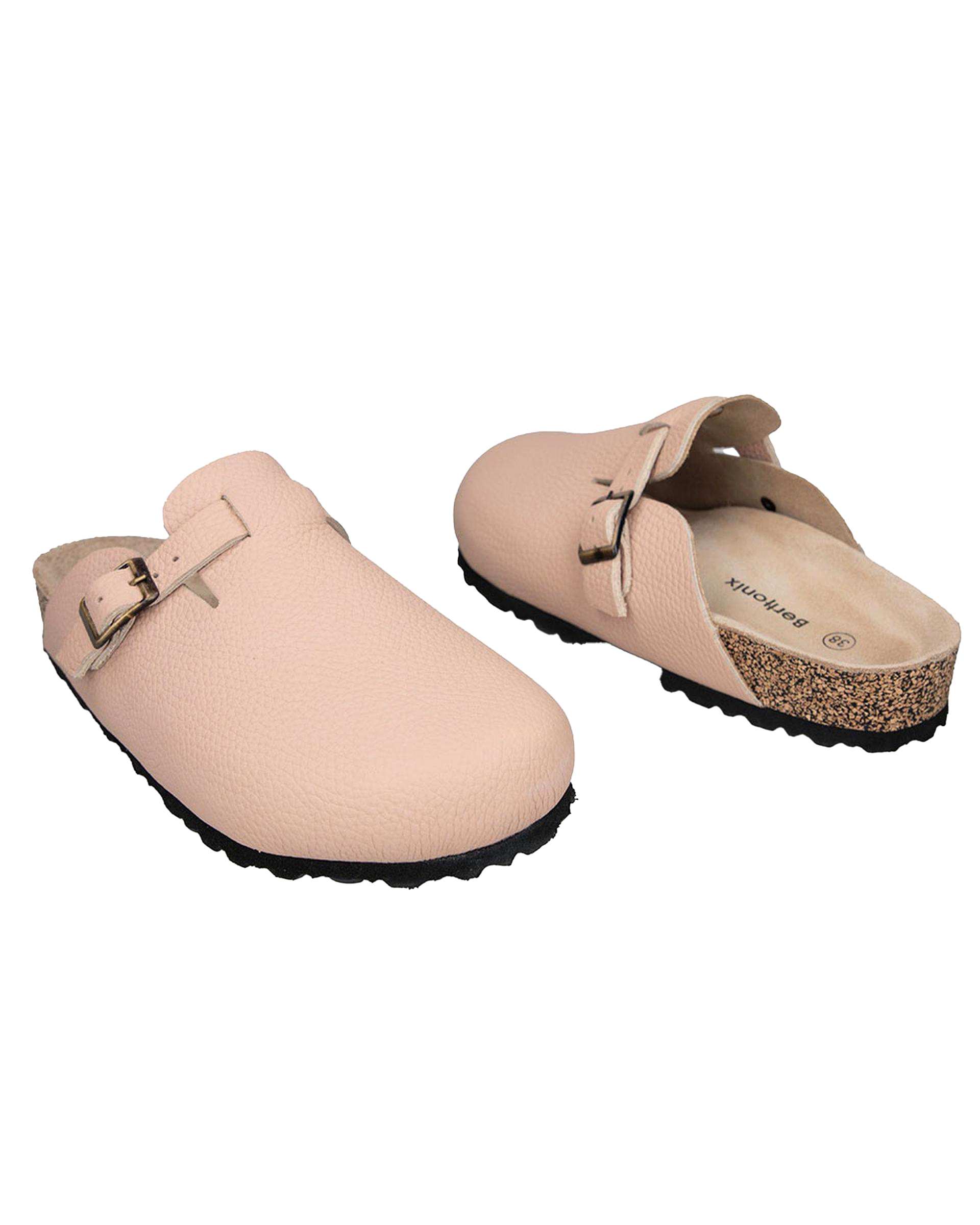 صندل اسلیپر چرم زنانه طبی کرم برتونیکس Berttonix کد PS-0323