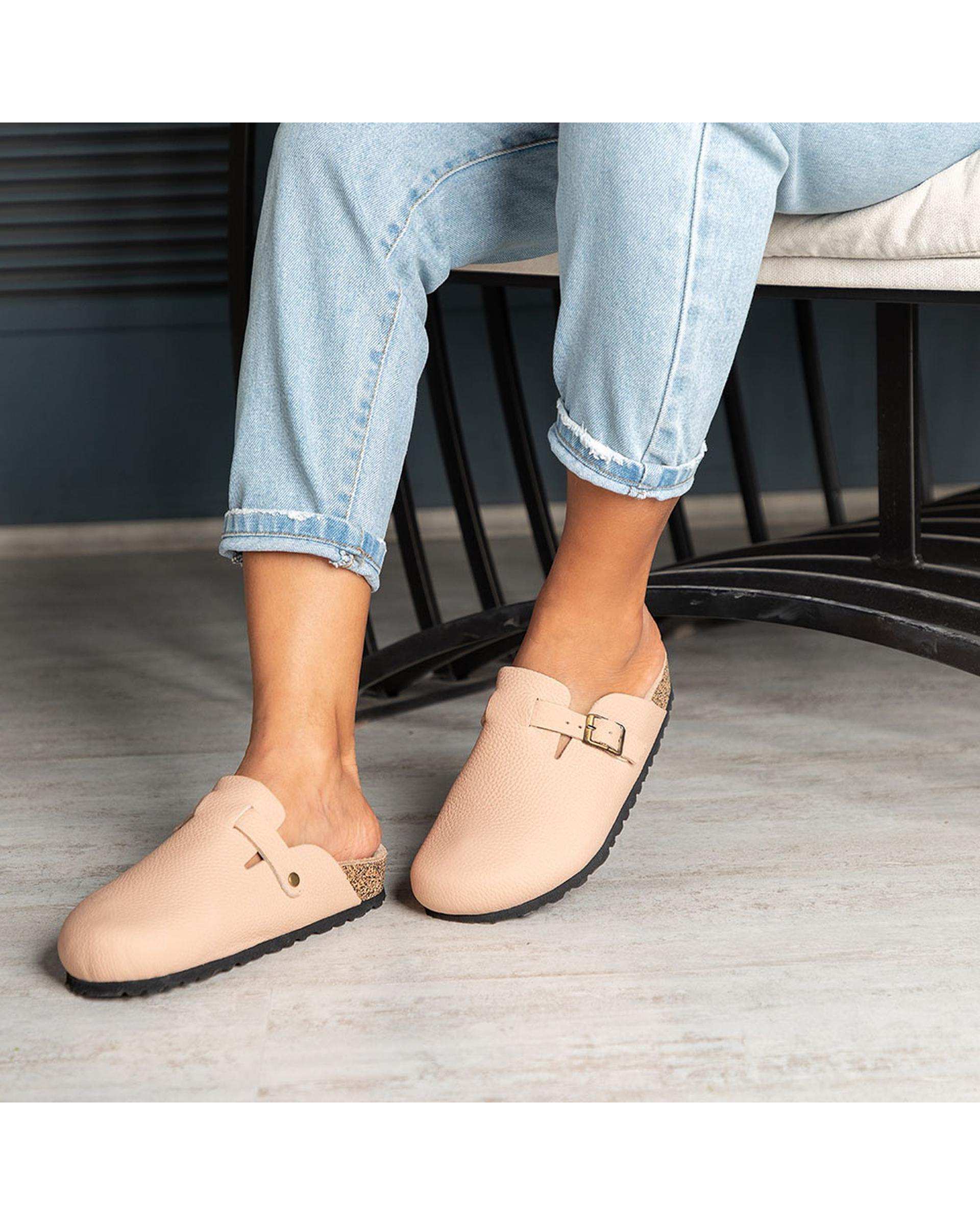 صندل اسلیپر چرم زنانه طبی کرم برتونیکس Berttonix کد PS-0323