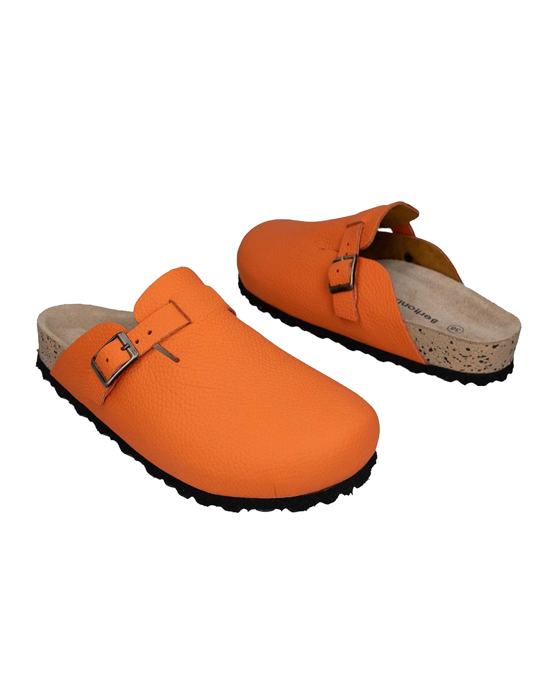 صندل اسلیپر چرم زنانه طبی نارنجی برتونیکس Berttonix کد PS-0323