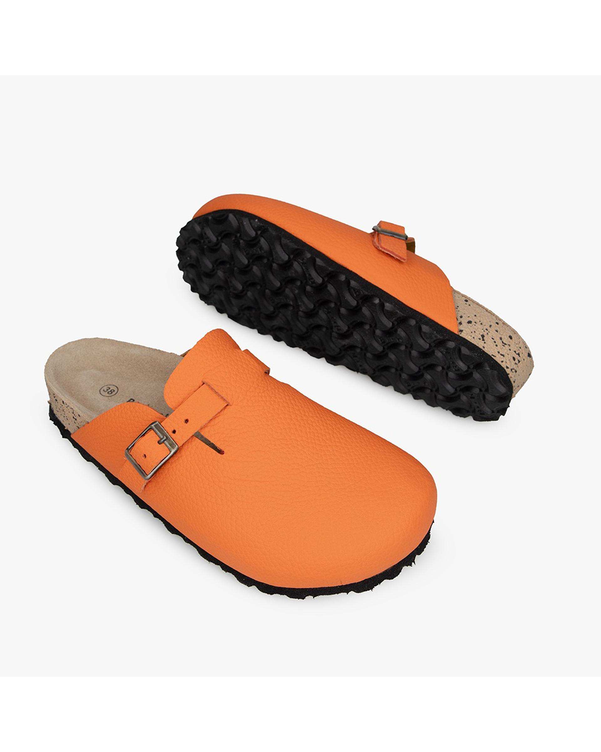 صندل اسلیپر چرم زنانه طبی نارنجی برتونیکس Berttonix کد PS-0323