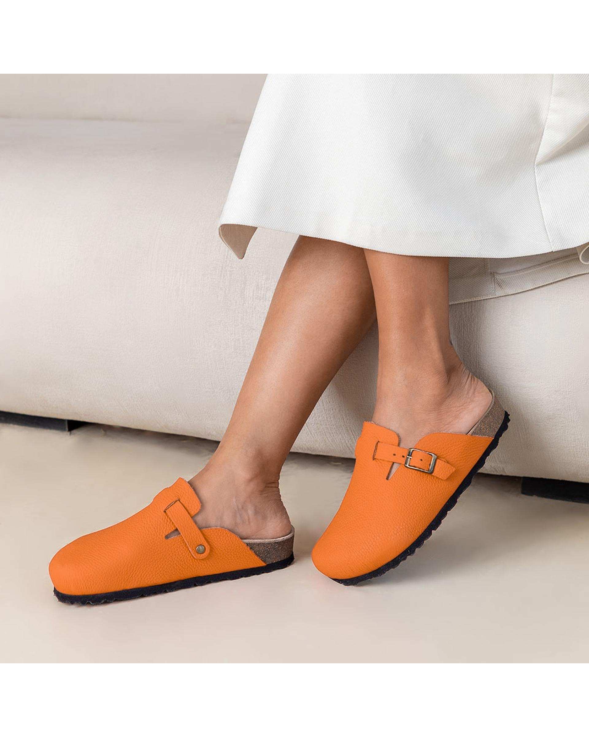 صندل اسلیپر چرم زنانه طبی نارنجی برتونیکس Berttonix کد PS-0323