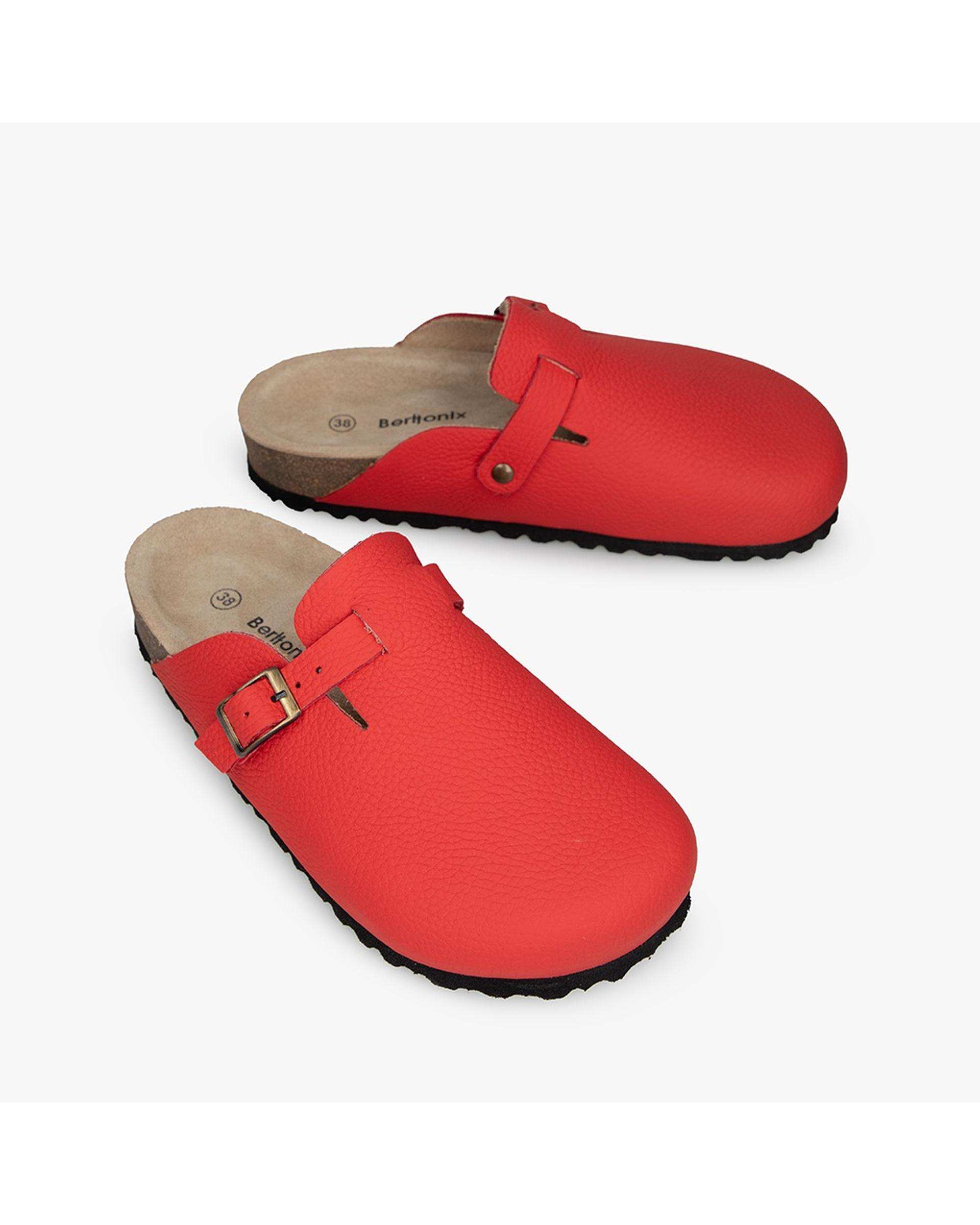 صندل اسلیپر چرم زنانه طبی قرمز برتونیکس Berttonix کد PS-0323