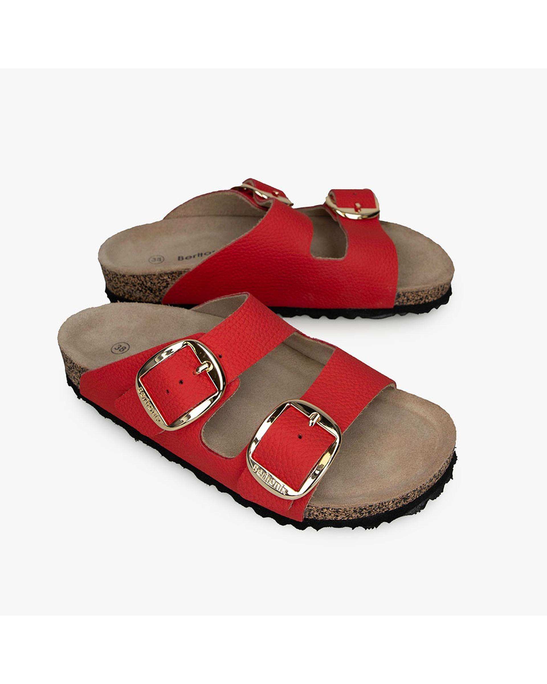 صندل اسلیپر چرم زنانه طبی قرمز برتونیکس Berttonix کد PS-08