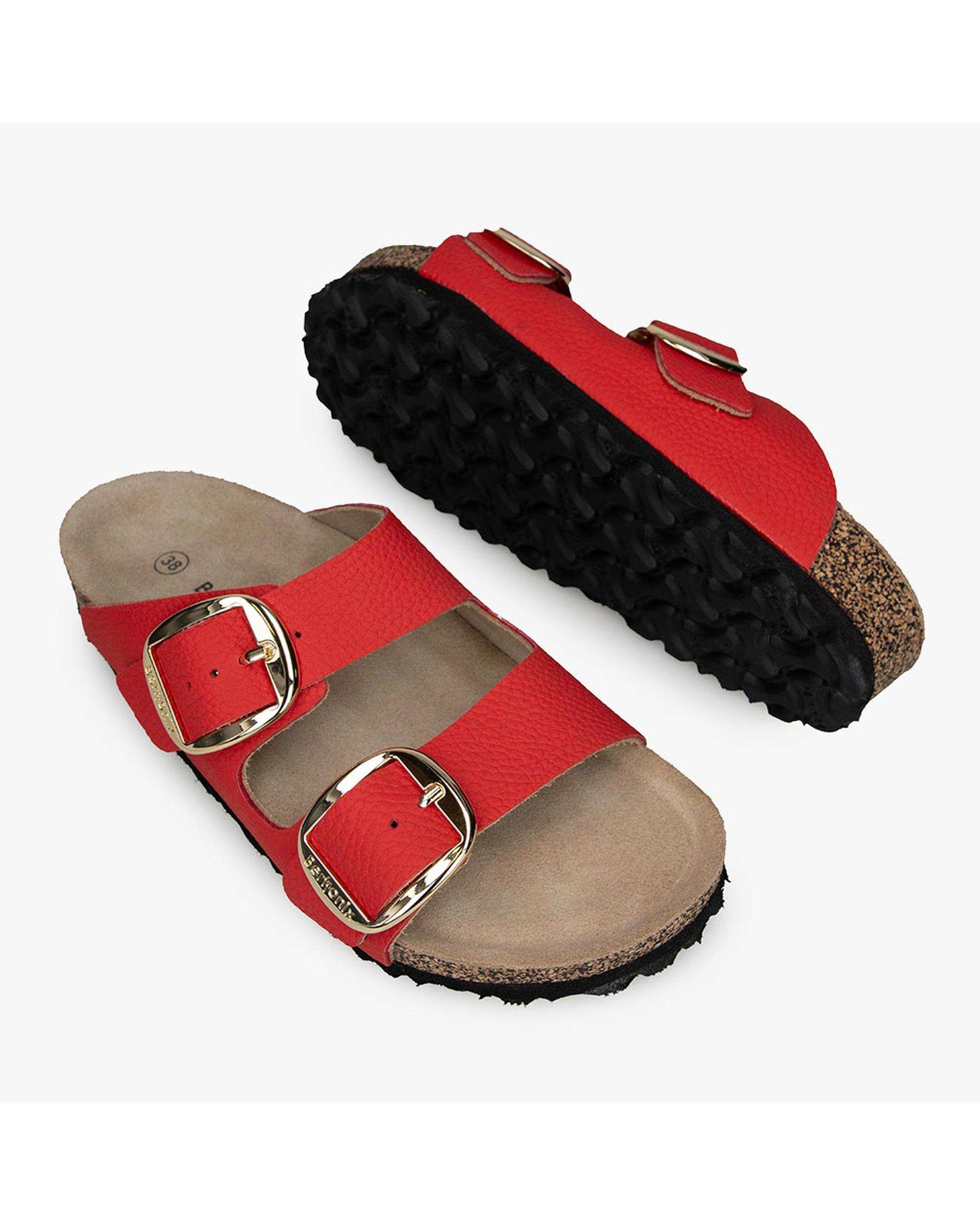 صندل اسلیپر چرم زنانه طبی قرمز برتونیکس Berttonix کد PS-08