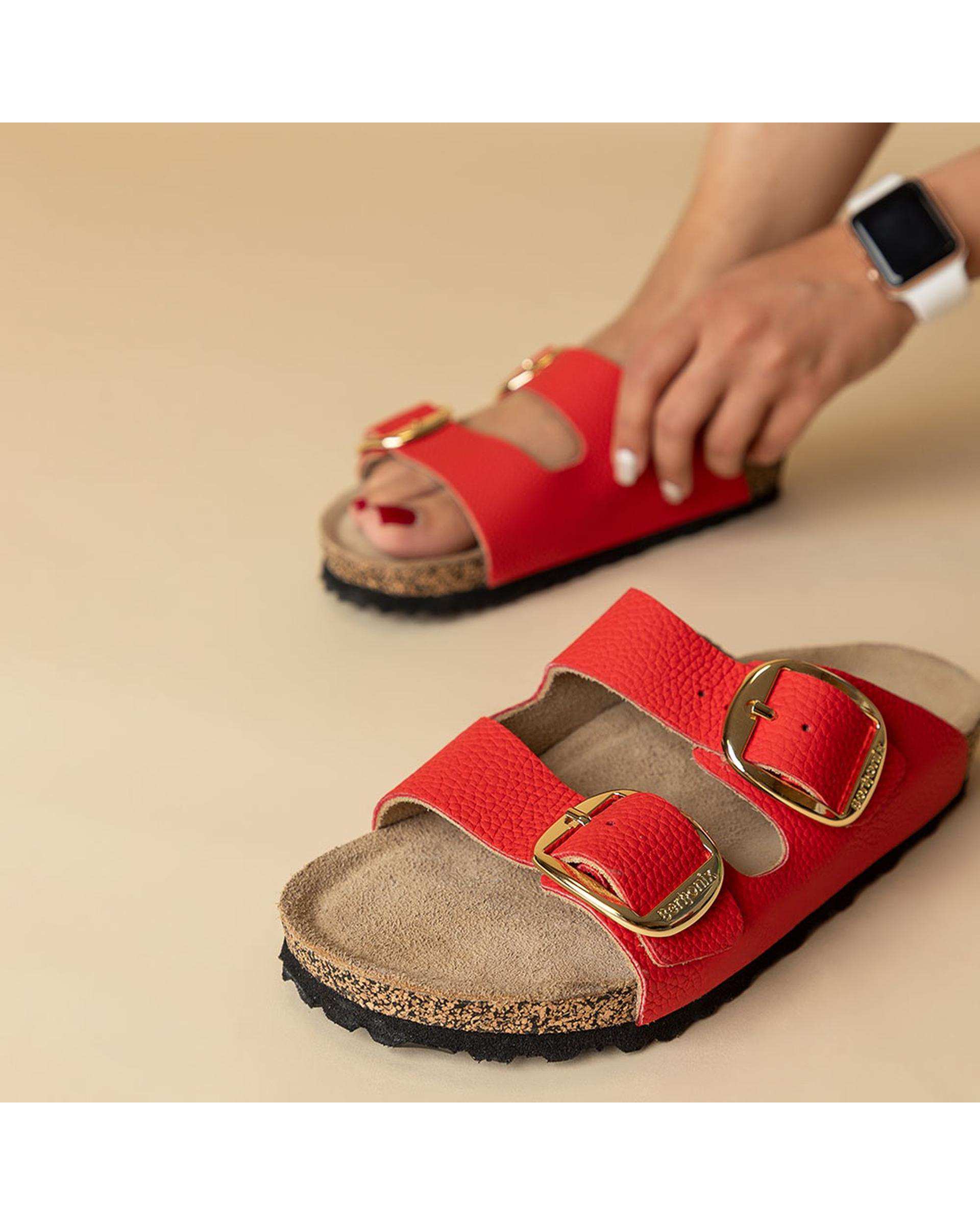 صندل اسلیپر چرم زنانه طبی قرمز برتونیکس Berttonix کد PS-08