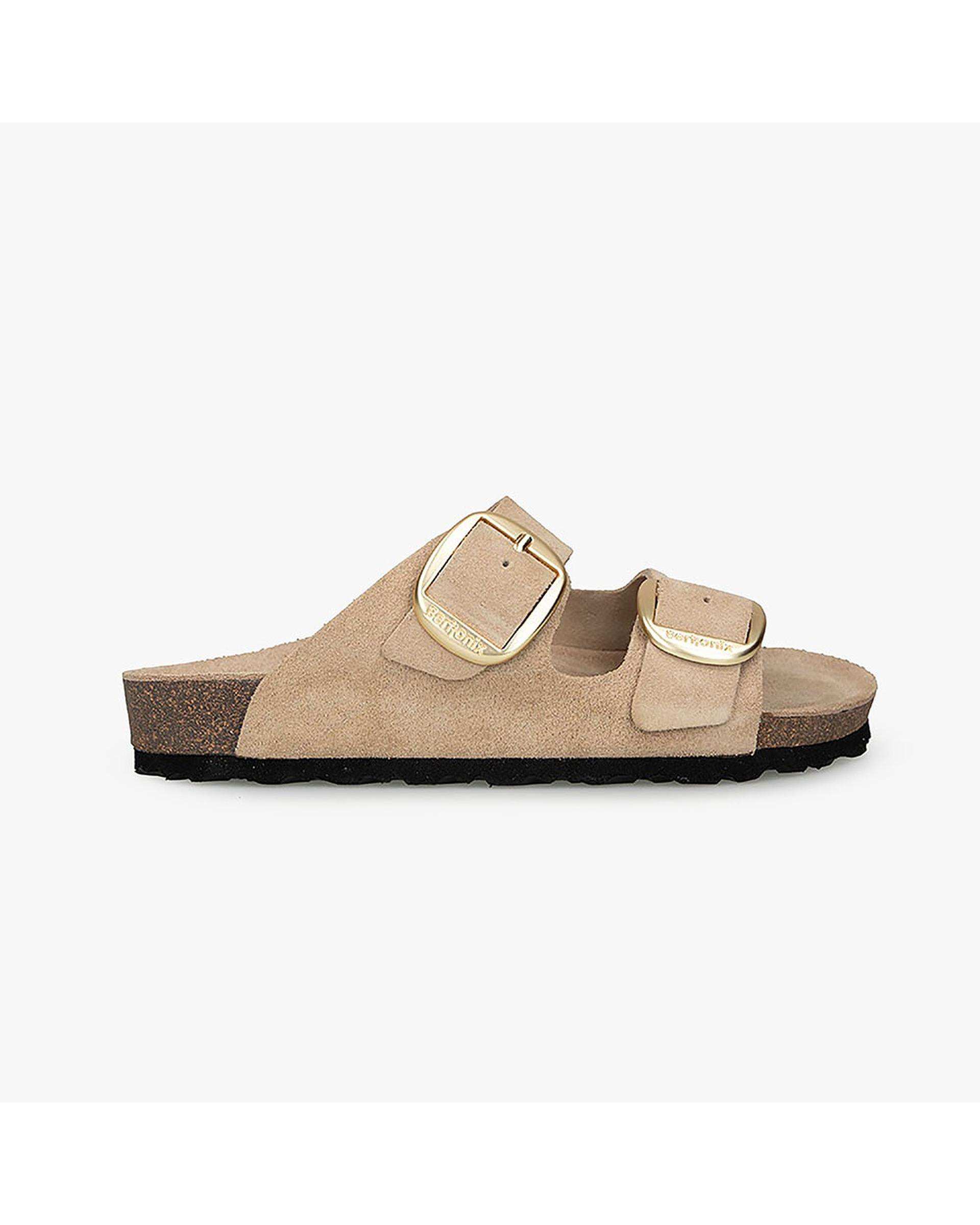 صندل اسلیپر چرم زنانه طبی خاکی برتونیکس Berttonix کد PS-08