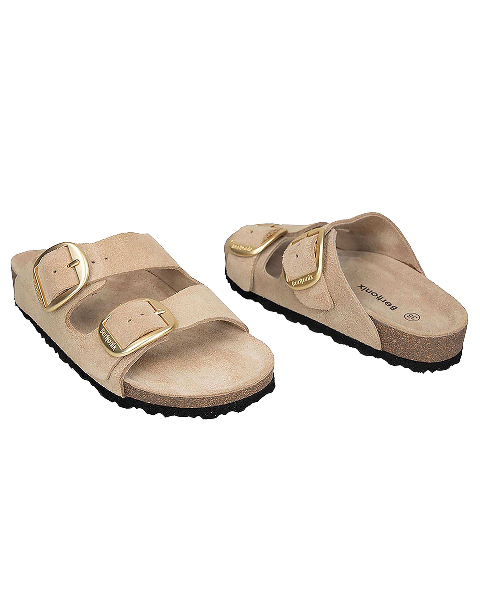 صندل اسلیپر چرم زنانه طبی خاکی برتونیکس Berttonix کد PS-08