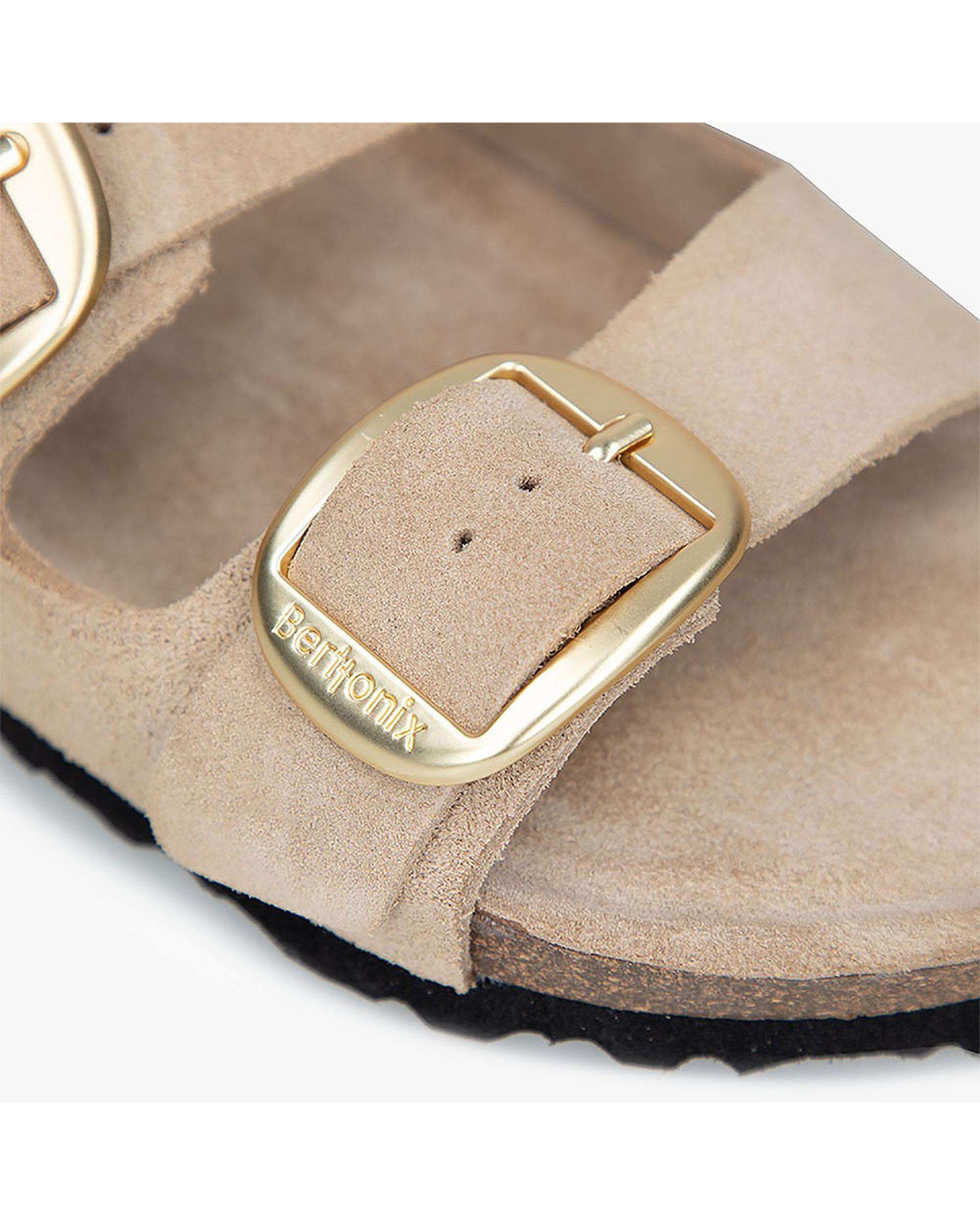 صندل اسلیپر چرم زنانه طبی خاکی برتونیکس Berttonix کد PS-08