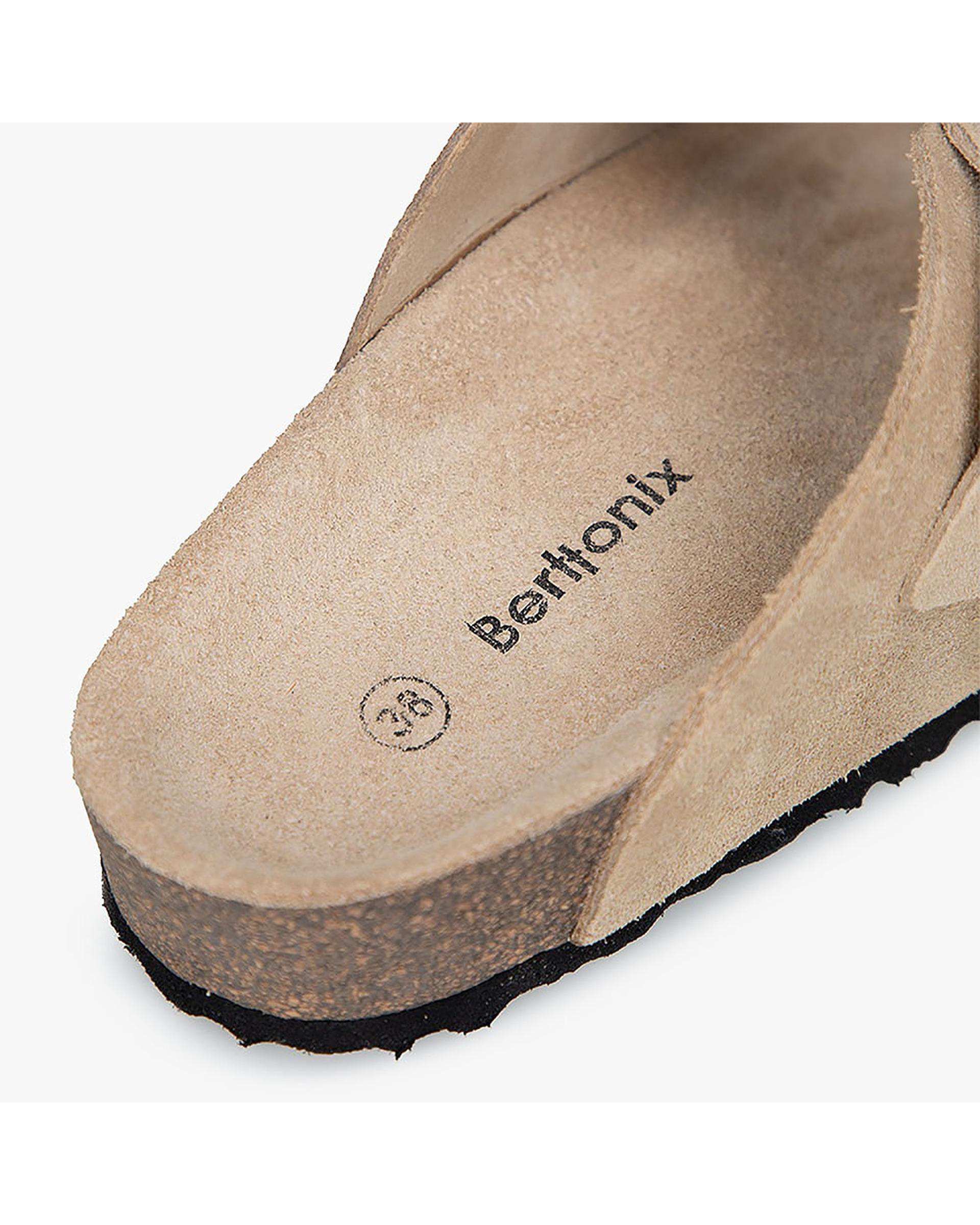 صندل اسلیپر چرم زنانه طبی خاکی برتونیکس Berttonix کد PS-08