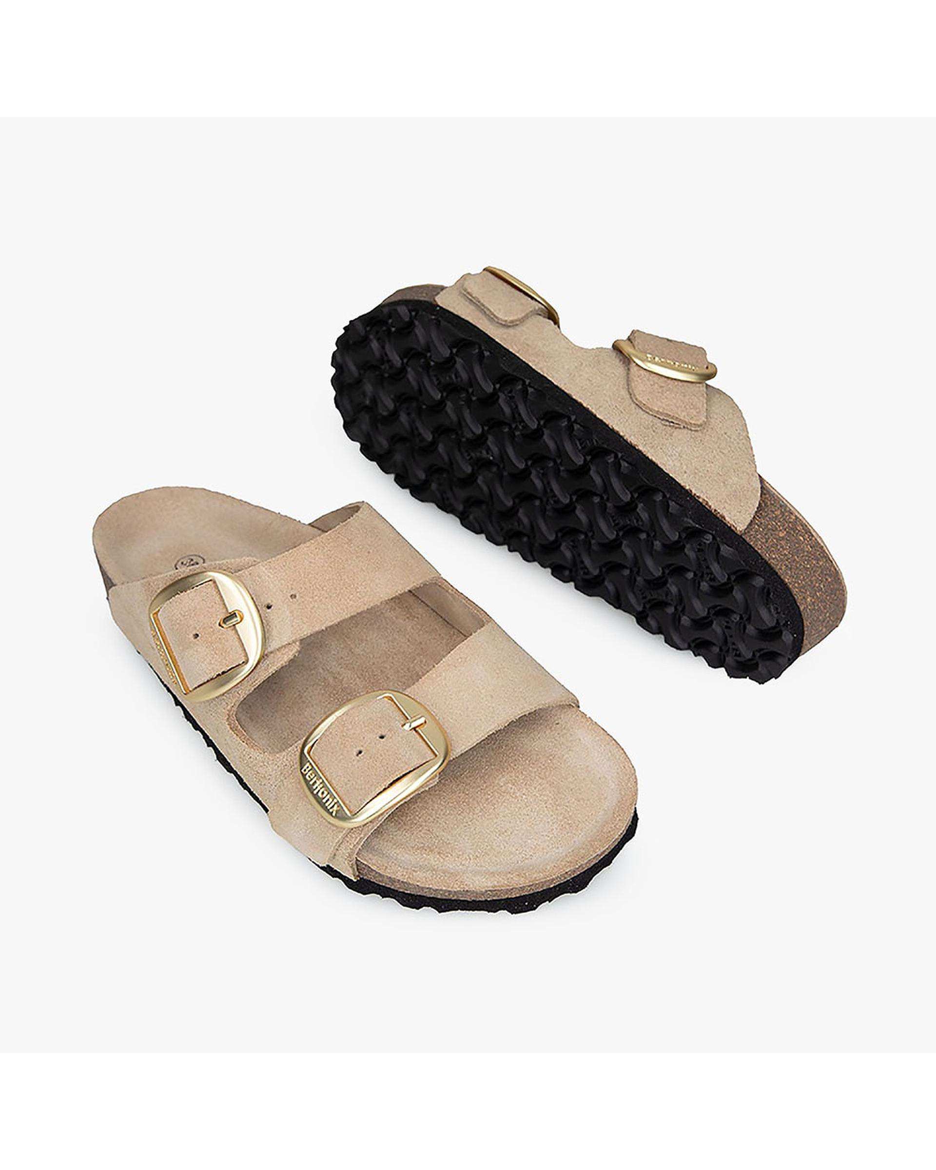 صندل اسلیپر چرم زنانه طبی خاکی برتونیکس Berttonix کد PS-08