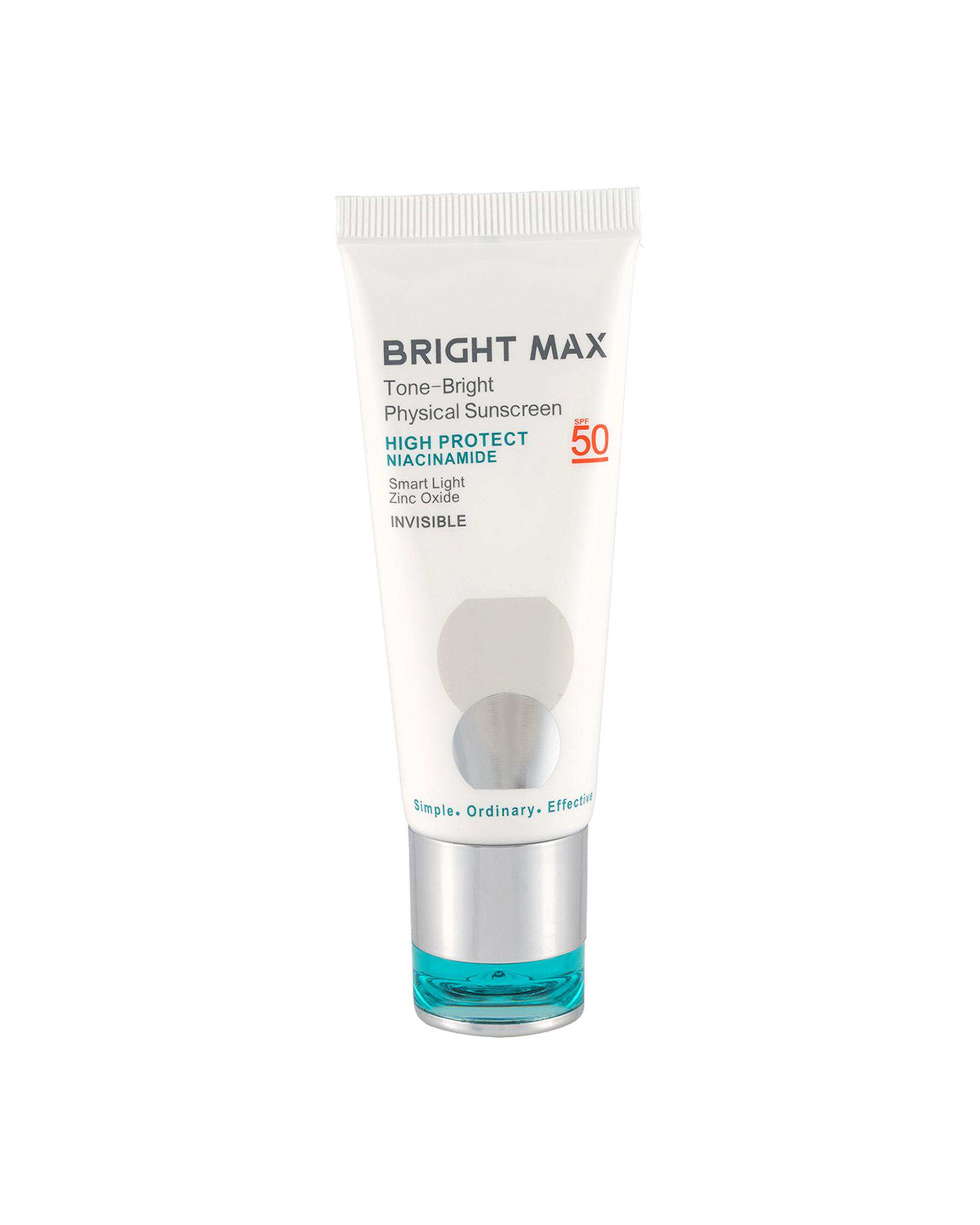 کرم ضد آفتاب فیزیکال بی رنگ SPF50 برایت مکس Bright Max سری تن برایت حجم 40ml