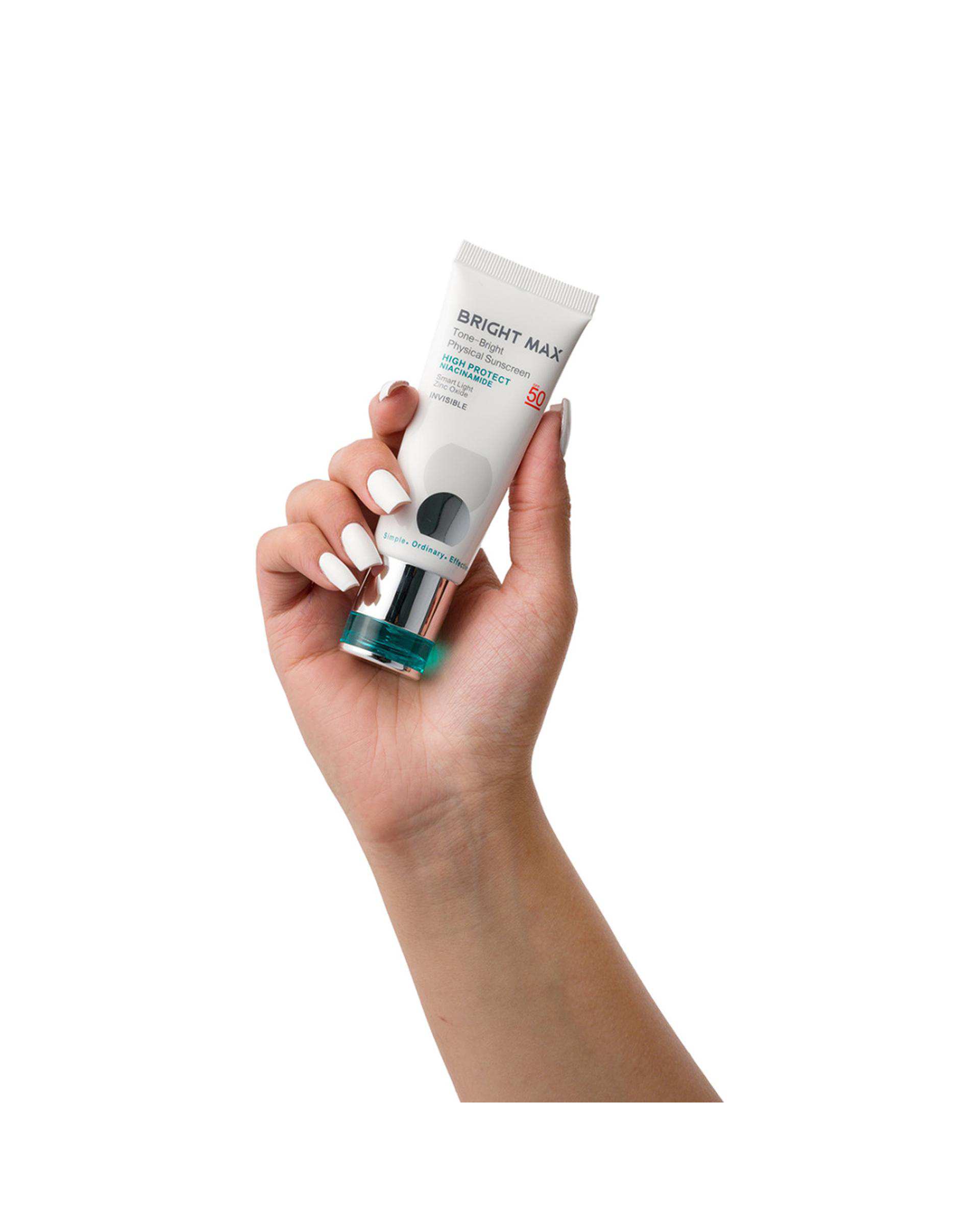 کرم ضد آفتاب فیزیکال بی رنگ SPF50 برایت مکس Bright Max سری تن برایت حجم 40ml