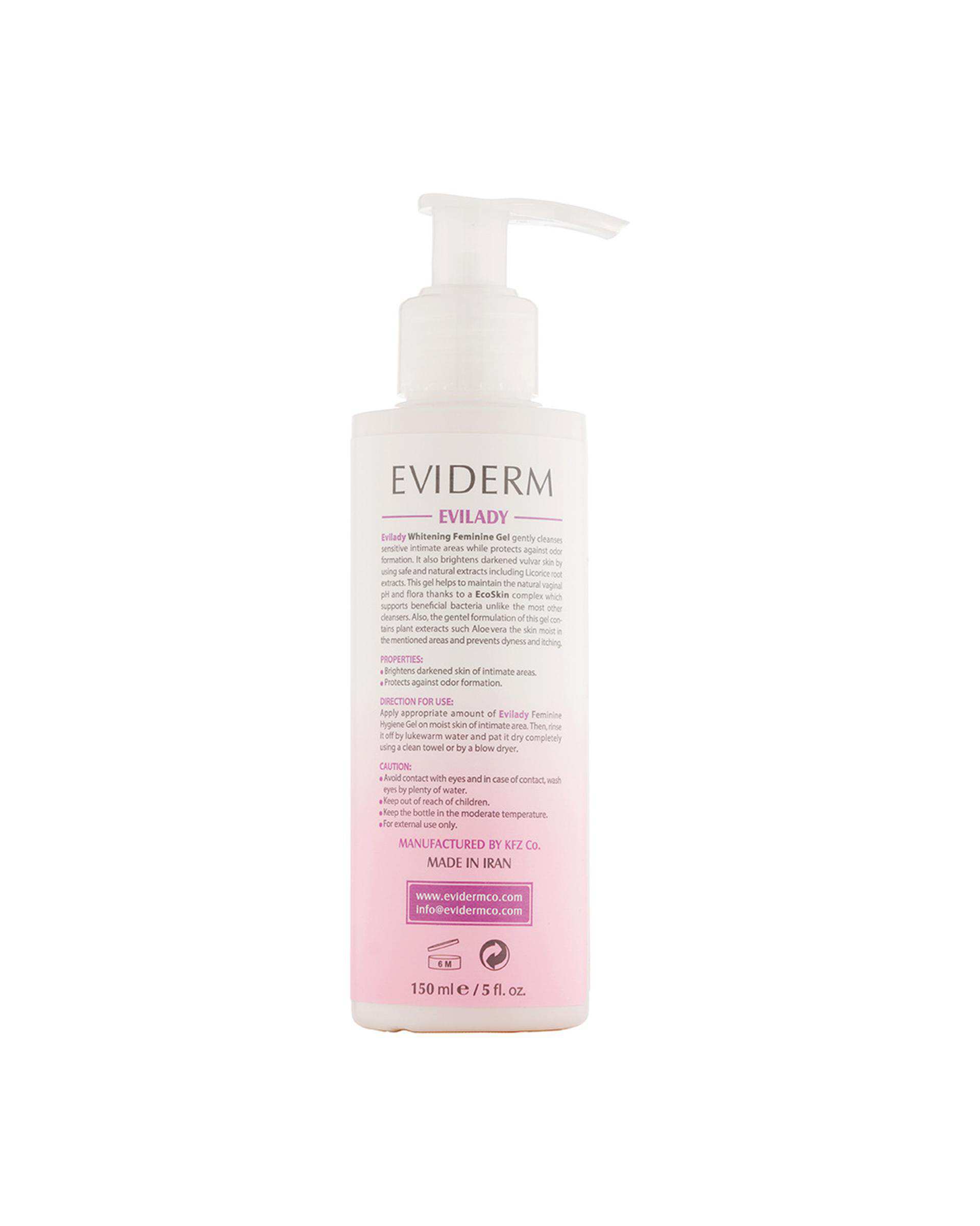 ژل بهداشتی روشن کننده اویدرم Eviderm حاوی LA مناسب برای بانوان حجم 150ml
