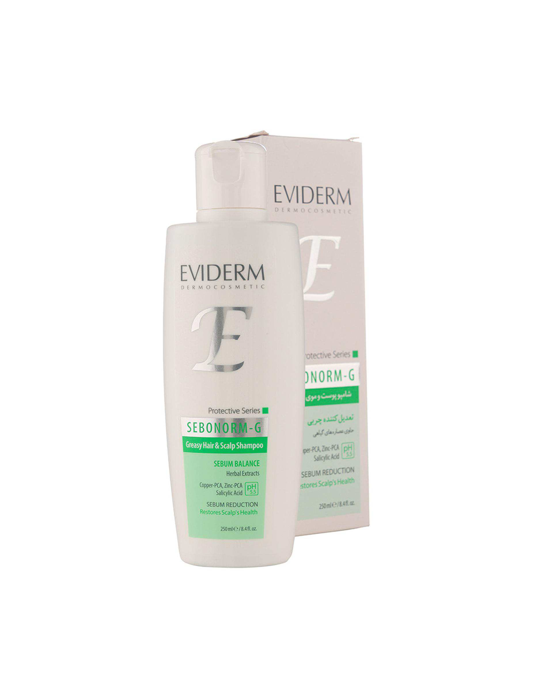 شامپو مو سبونورم تعدیل کننده چربی پوست و مو چرب اویدرم Eviderm حجم 250ml