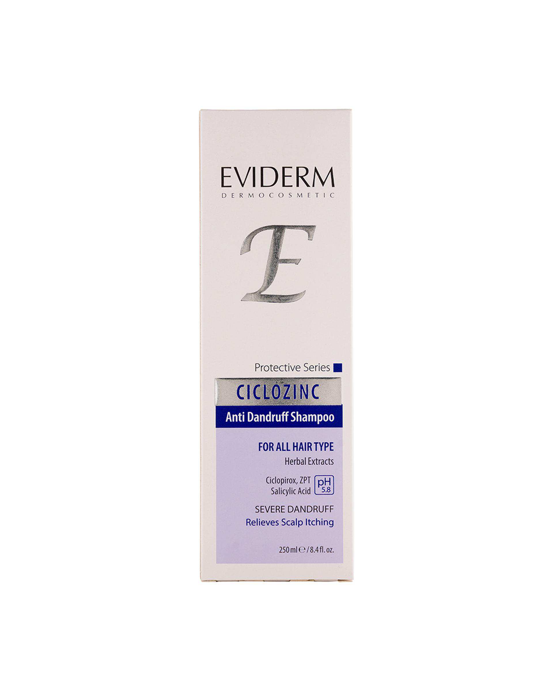 شامپو مو ضد شوره اویدرم Eviderm مدل سیکلوزینک حجم 250ml