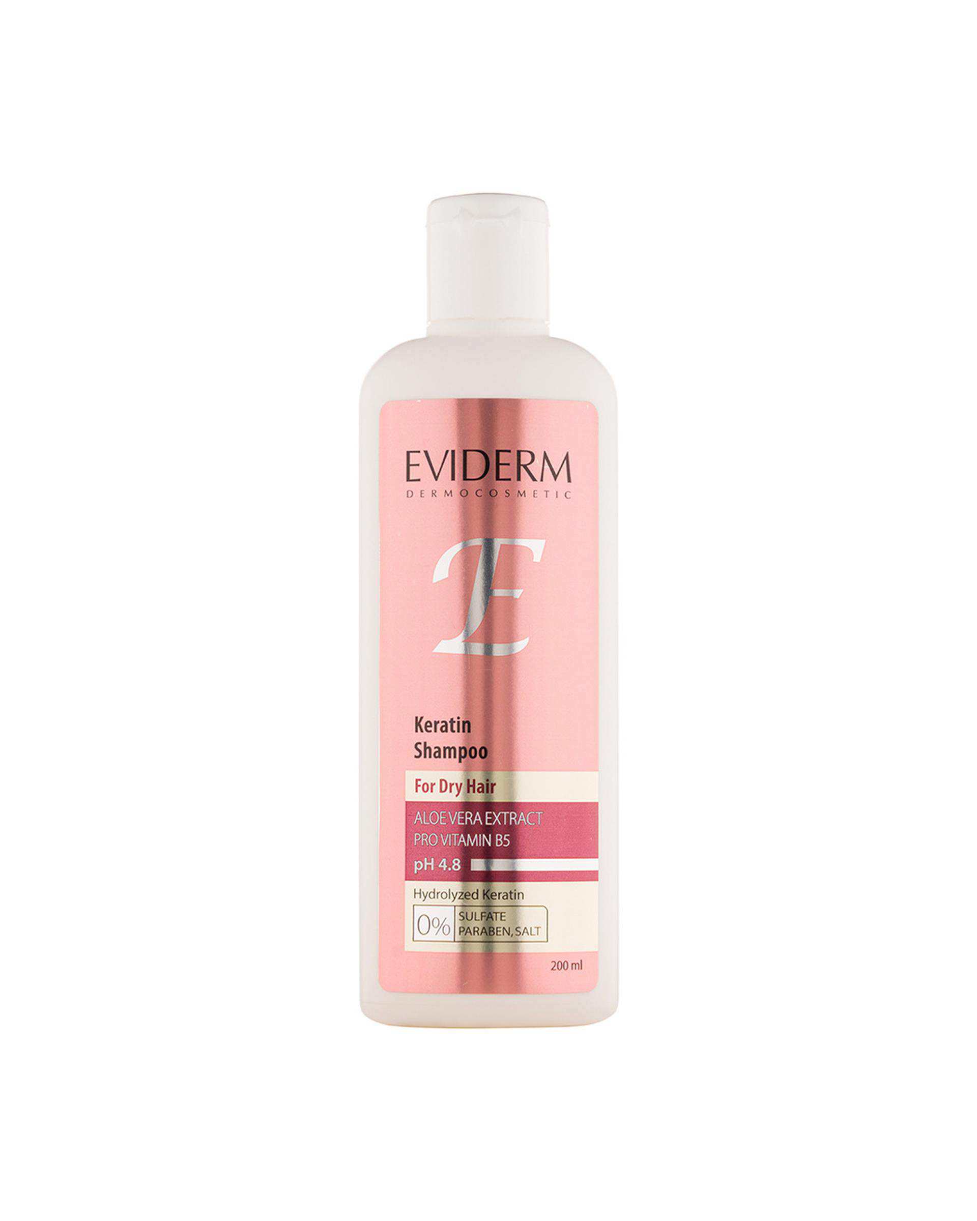 شامپو فاقد سولفات کراتینه اویدرم Eviderm موهای خشک حجم 200ml
