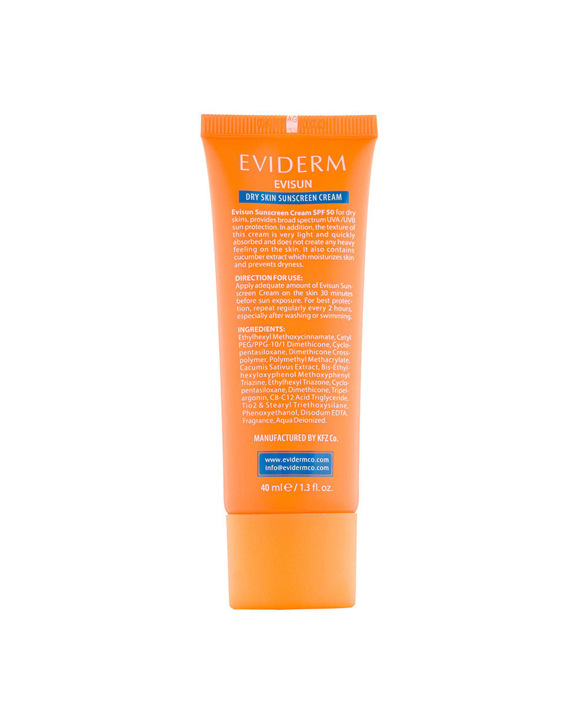 کرم ضد آفتاب بی رنگ SPF50 اویدرم Eviderm مدل D مناسب پوست خشک حجم 40ml