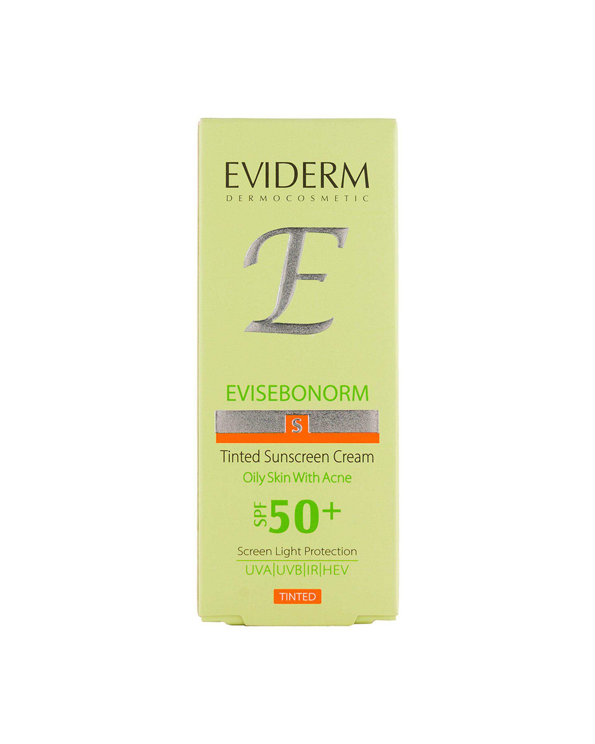 کرم ضد آفتاب رنگی SPF50 اویدرم Eviderm مناسب پوست چرب و دارای جوش حجم 40ml