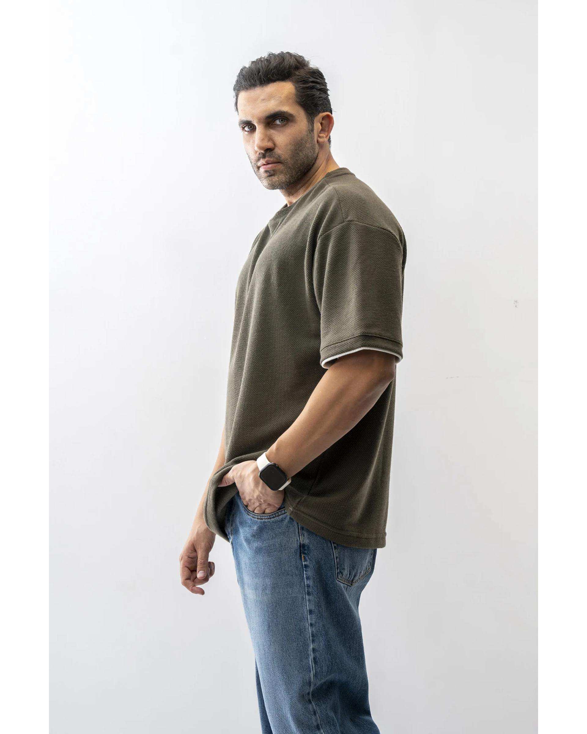 تی شرت مردانه باکسی سبز یشمی آر ان اس RNS کد 12022471