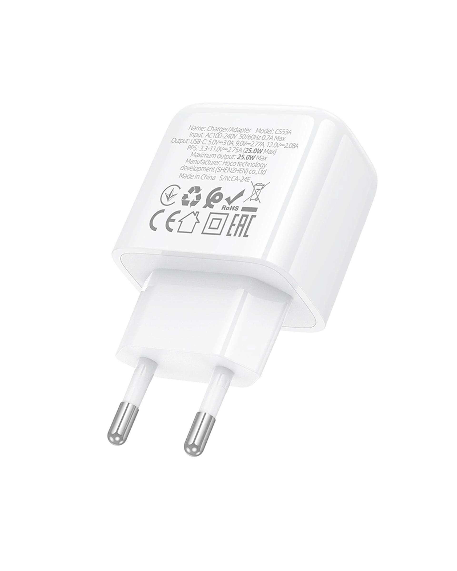 شارژر دیواری 25 وات سفید هوکو hoco مدل CS53A USB