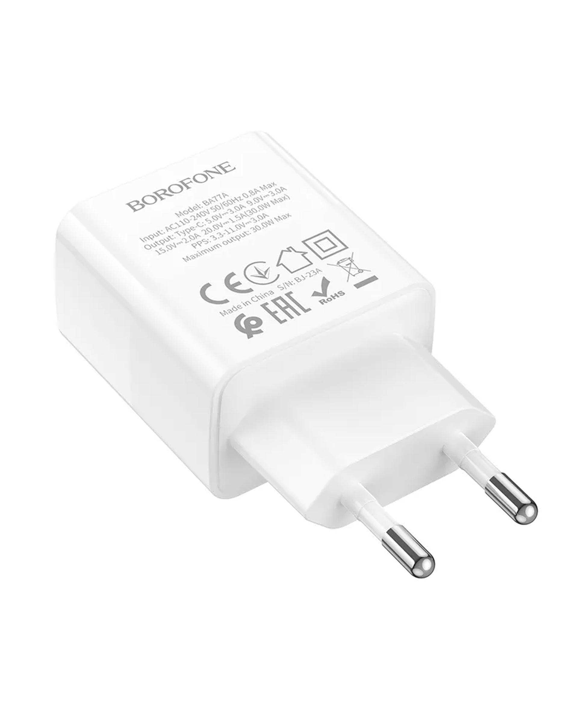 شارژر دیواری 30 وات سفید بروفون Borofone مدل BA77A USB