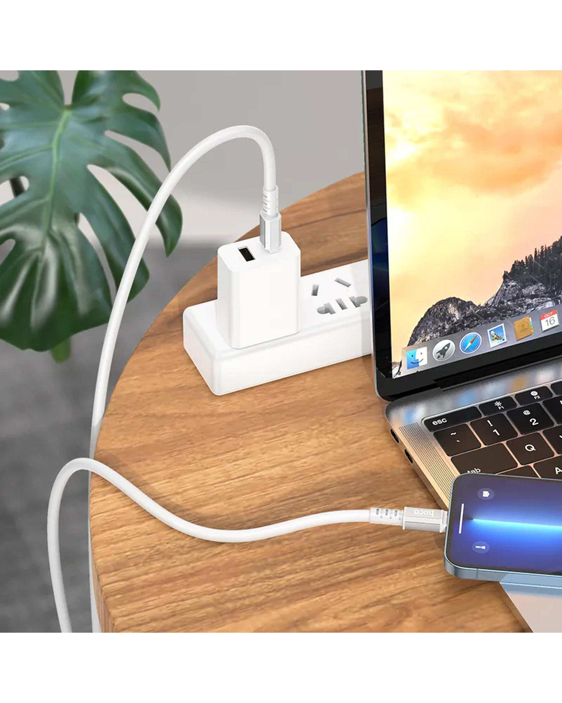 کابل شارژ 20 وات Lightning به USB-C سفید هوکو hoco مدل X85