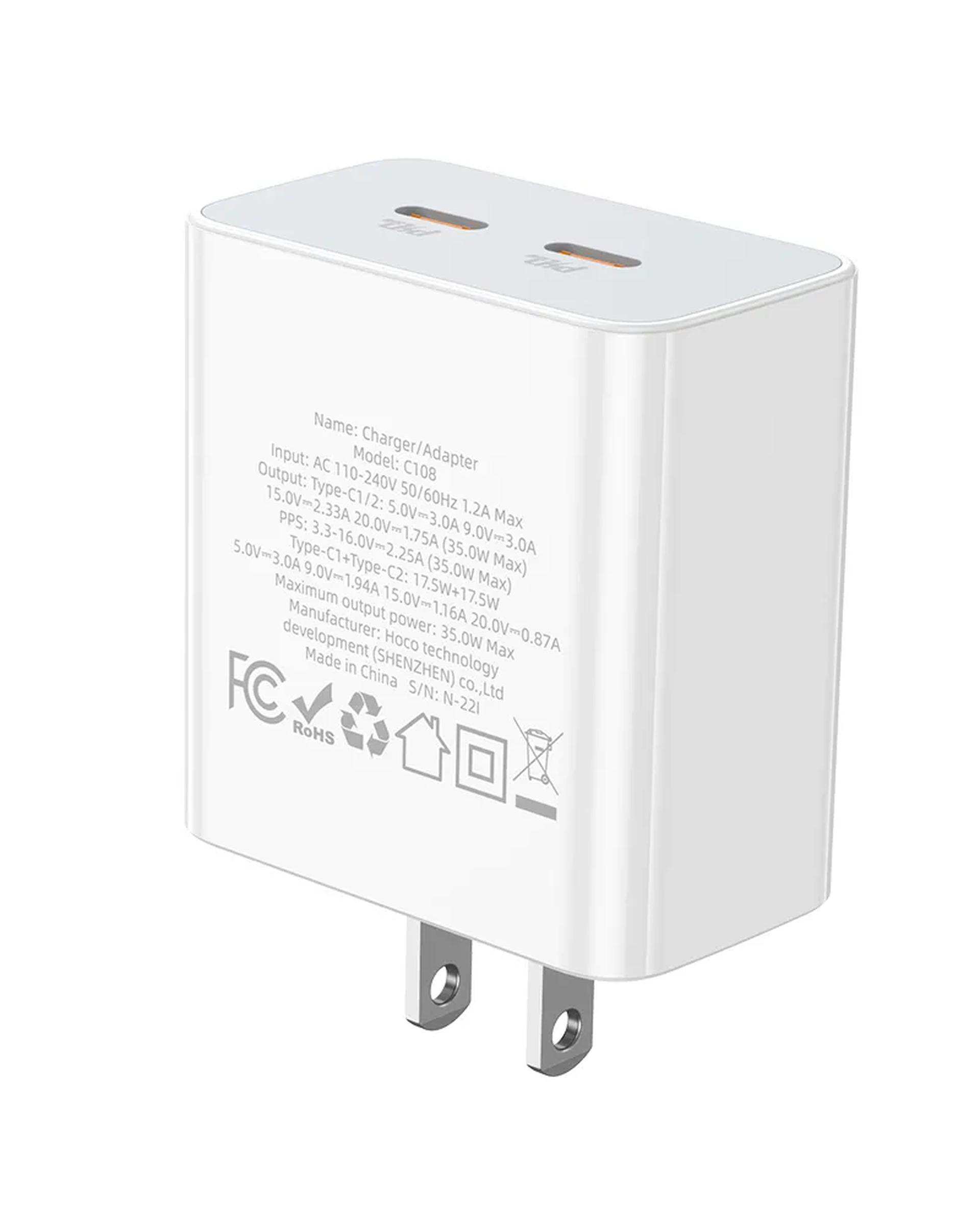 شارژر دیواری 35 وات سفید هوکو hoco مدل C108 USB