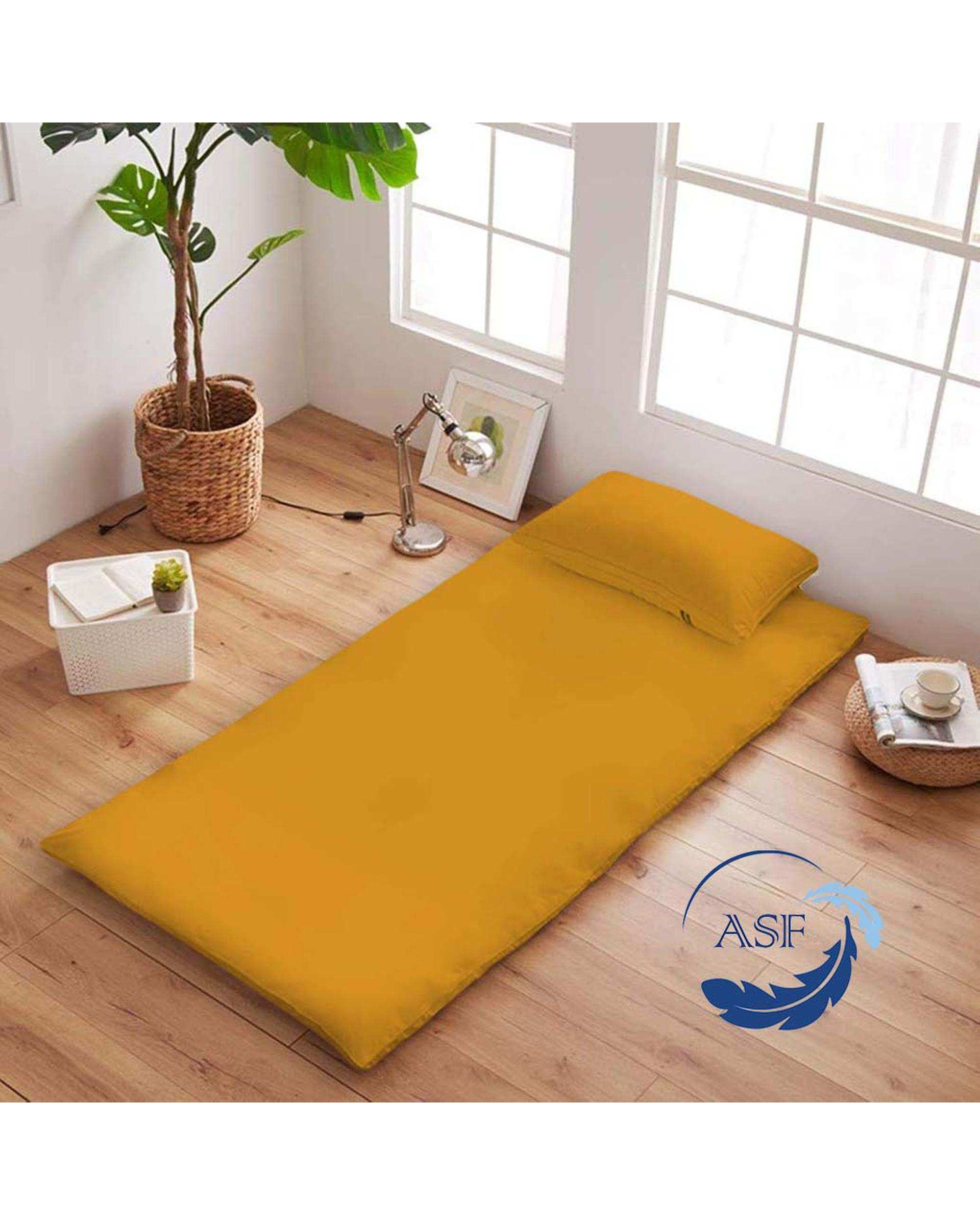 تشک ژاپنی طبی یک نفره سایز 90*200 زرد ای اس اف ASF مدل ZENTO به همراه روبالشی