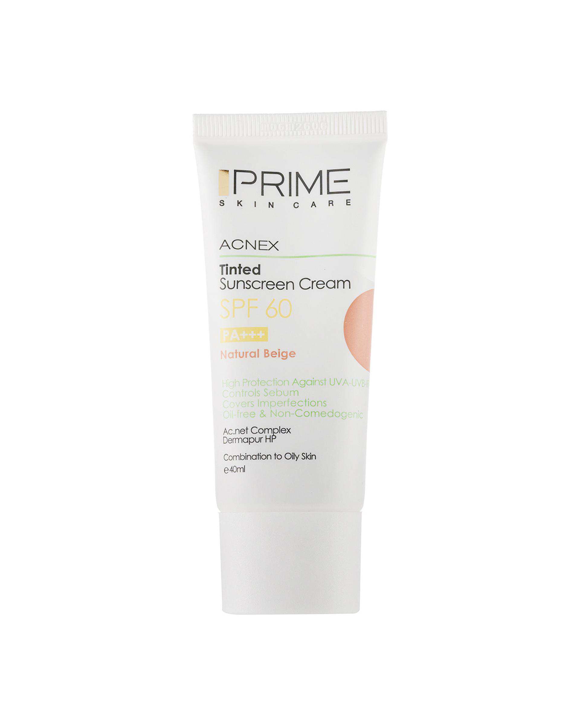 کرم ضد آفتاب رنگی فاقد چربی SPF60 پرایم Prime مناسب پوست چرب حجم 40ml