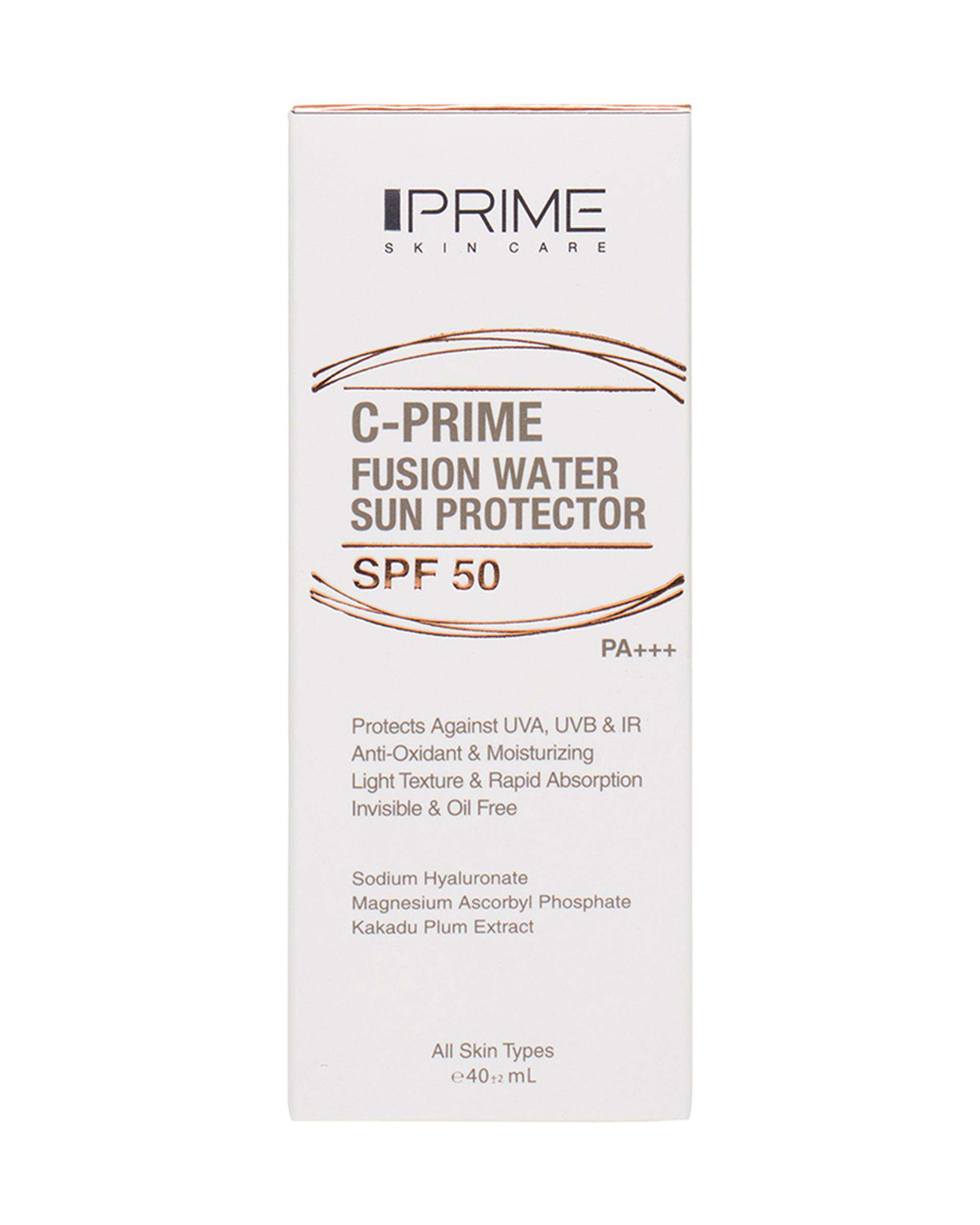 فلوئید ضد آفتاب SPF50 فیوژن واتر پرایم Prime مناسب انواع پوست حاوی ویتامین C حجم 40ml