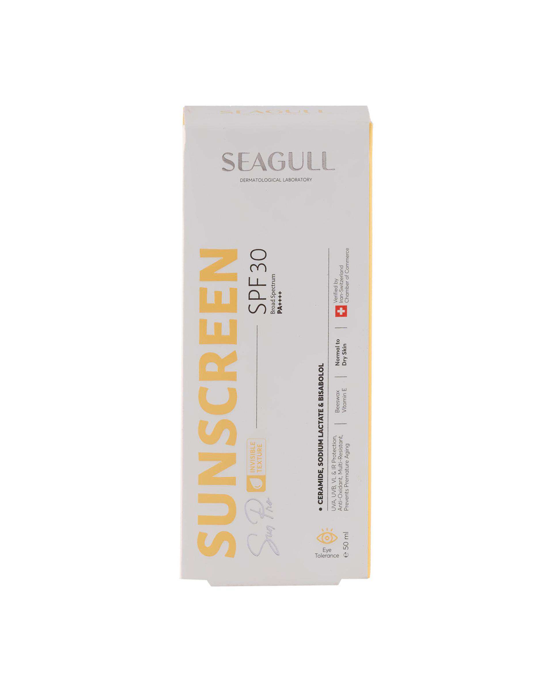 کرم ضد آفتاب بی رنگ SPF30 سی گل Seagull مناسب پوست نرمال تا خشک حجم 50ml