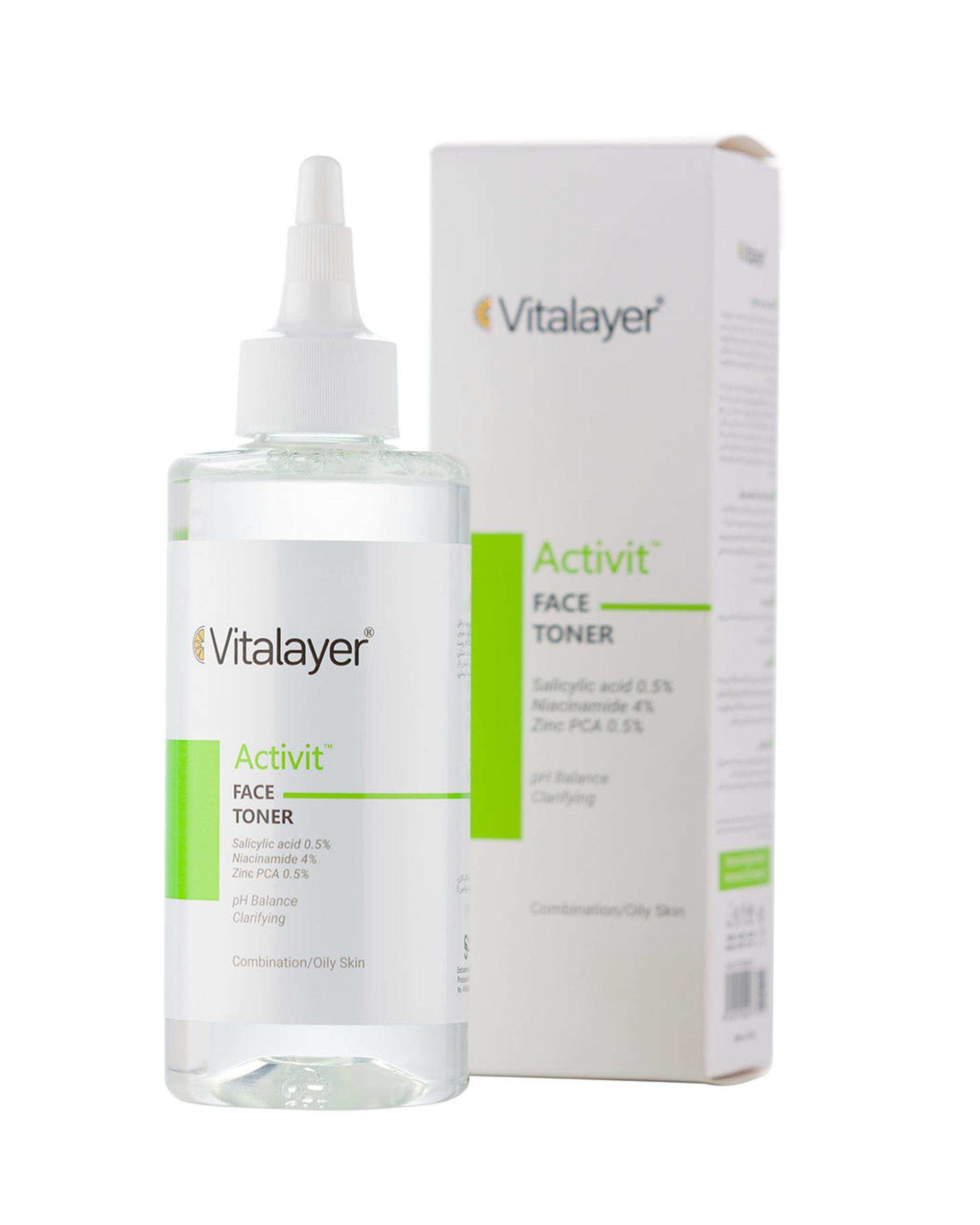 تونر پاک کننده صورت ویتالیر Vitalayer مدل اکتی ویت Activit مناسب پوست چرب 200ml