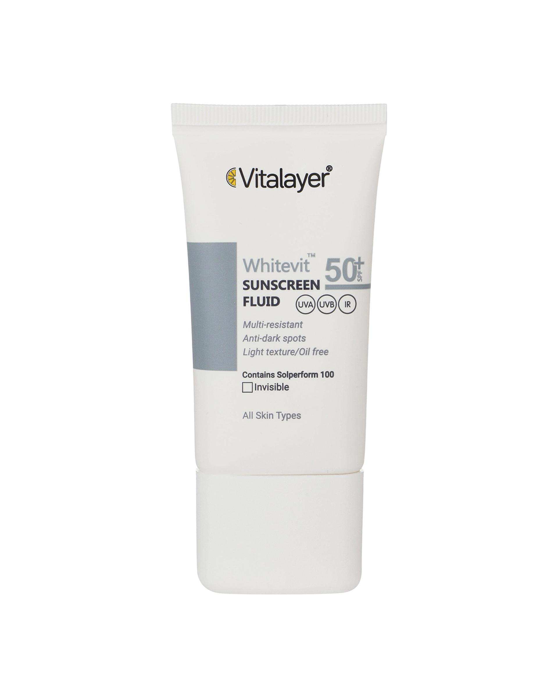 فلوئید ضد آفتاب بی رنگ ضد لک SPF50 ویتالیر Vitalayer مدل Whitevit حجم 50ml