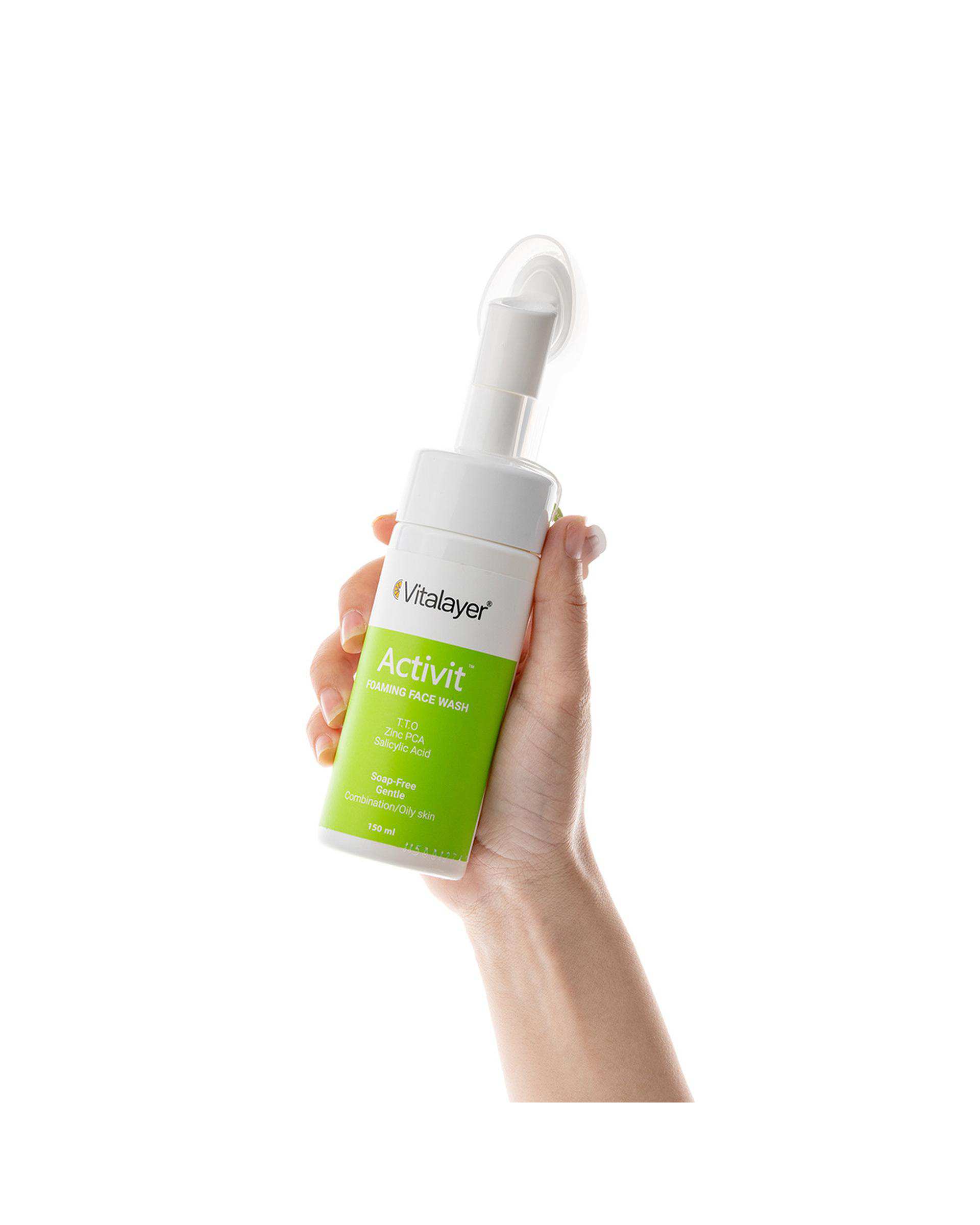 فوم شستشوی صورت ویتالیر Vitalayer مدل اکتی ویت مناسب پوست چرب 150ml