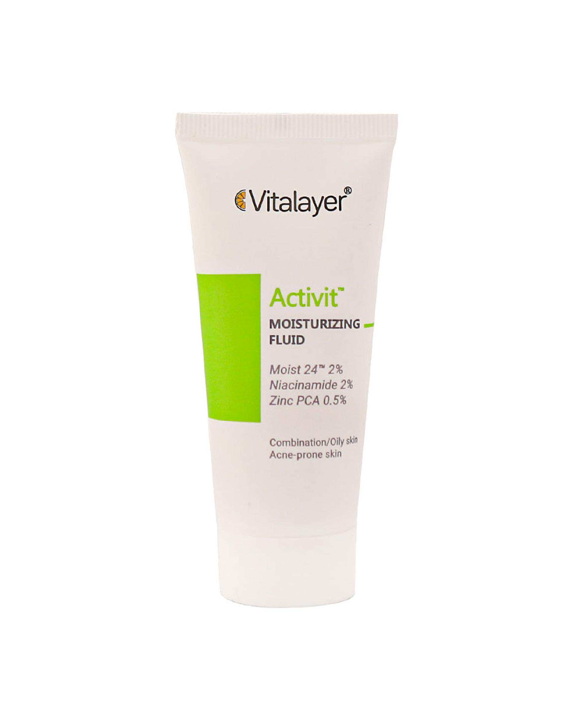 لوسیون فلوئید مرطوب کننده بی رنگ ویتالیر Vitalayer مناسب پوست چرب 40ml