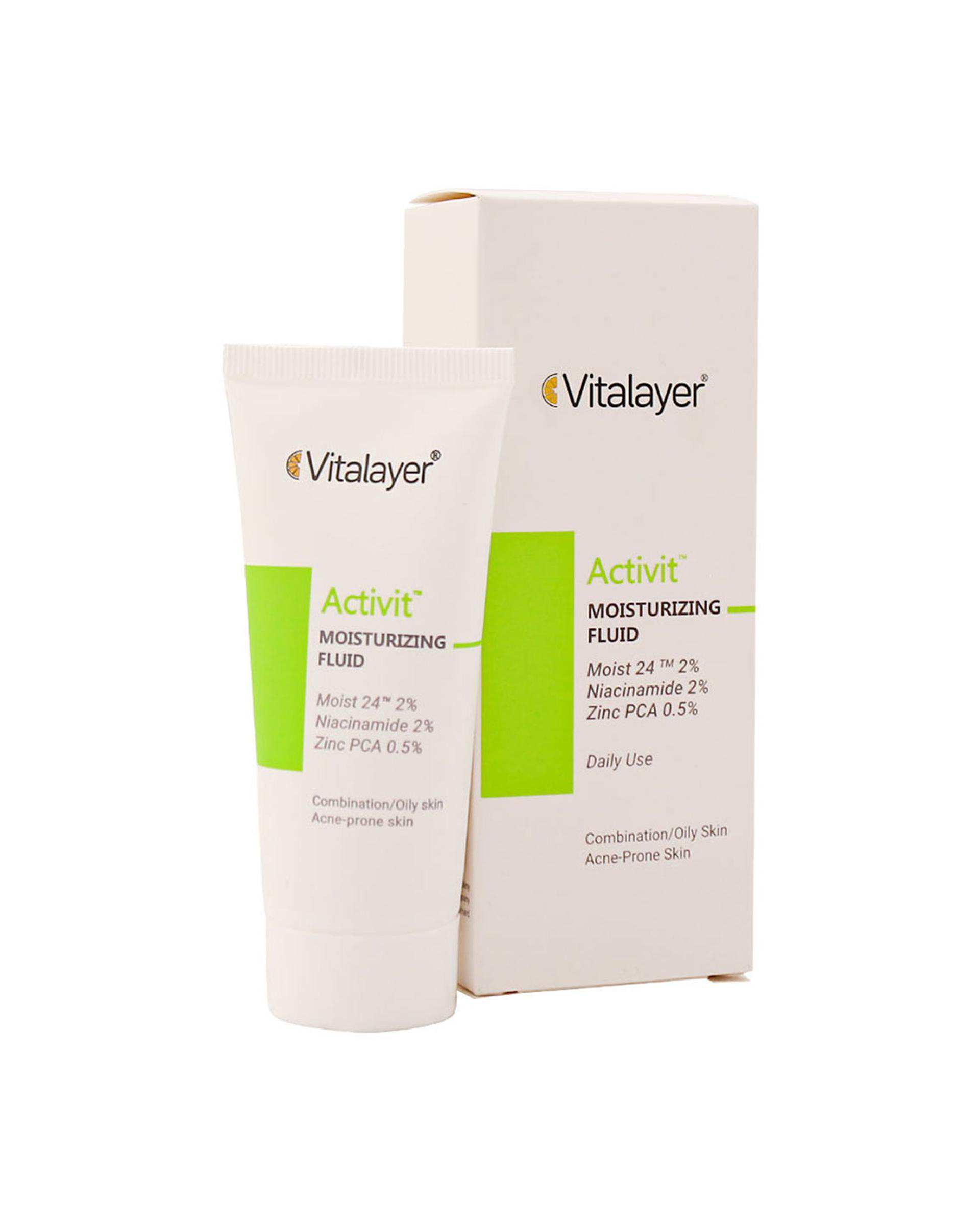 لوسیون فلوئید مرطوب کننده بی رنگ ویتالیر Vitalayer مناسب پوست چرب 40ml