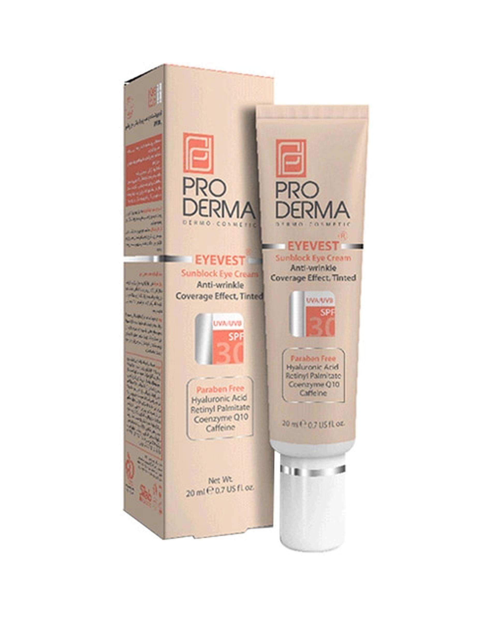کرم پوشاننده و ضد چروک رنگی دور چشم SPF 30 پرودرما Proderma بژ طبیعی 20ml