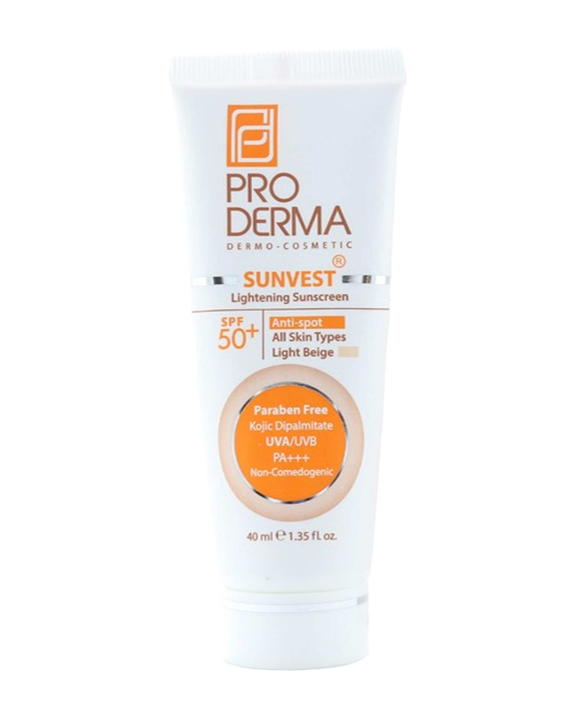 کرم ضد آفتاب رنگی SPF50 روشن کننده لک های پوست پرودرما Proderma بژ روشن حجم 40ml