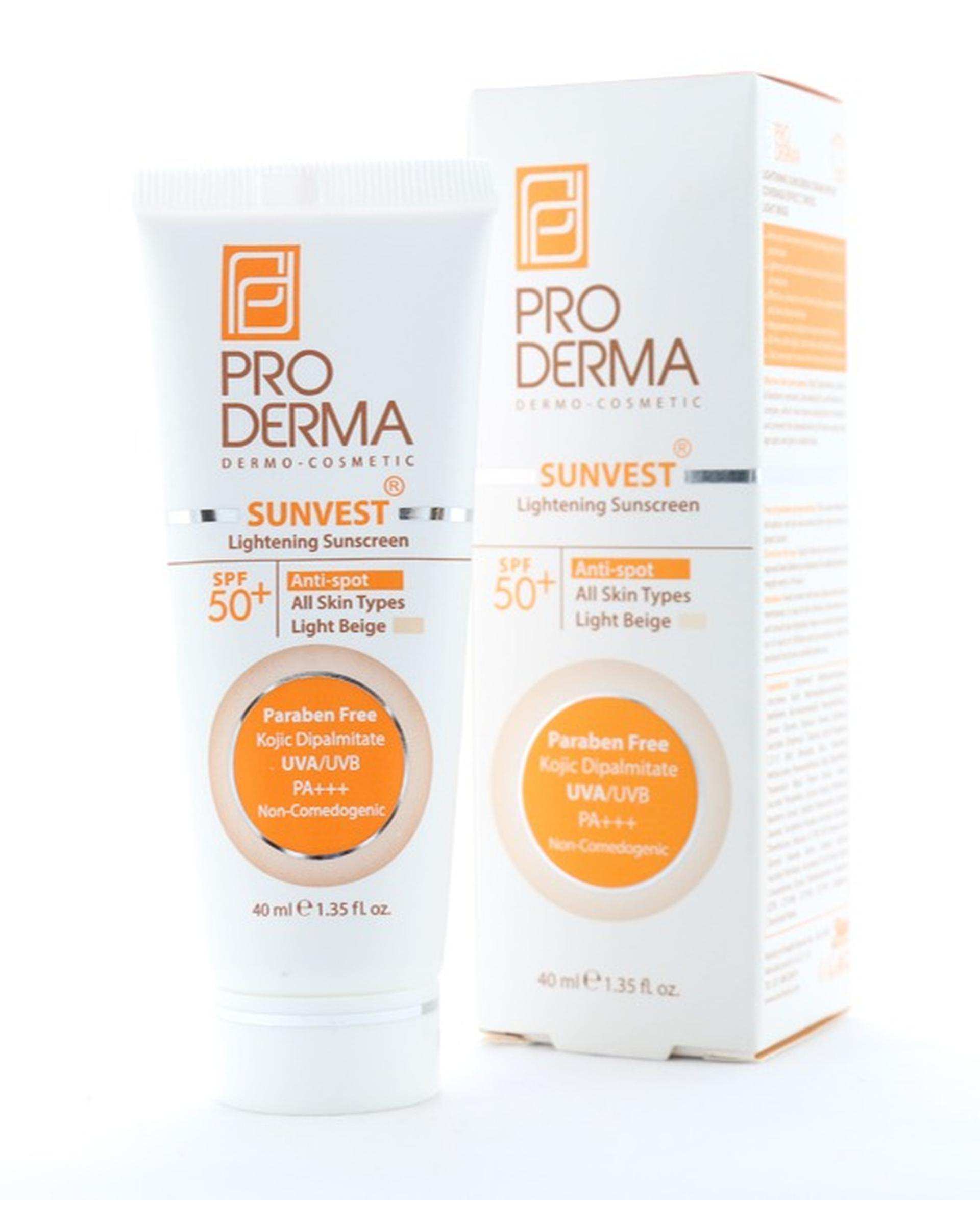 کرم ضد آفتاب رنگی SPF50 روشن کننده لک های پوست پرودرما Proderma بژ روشن حجم 40ml