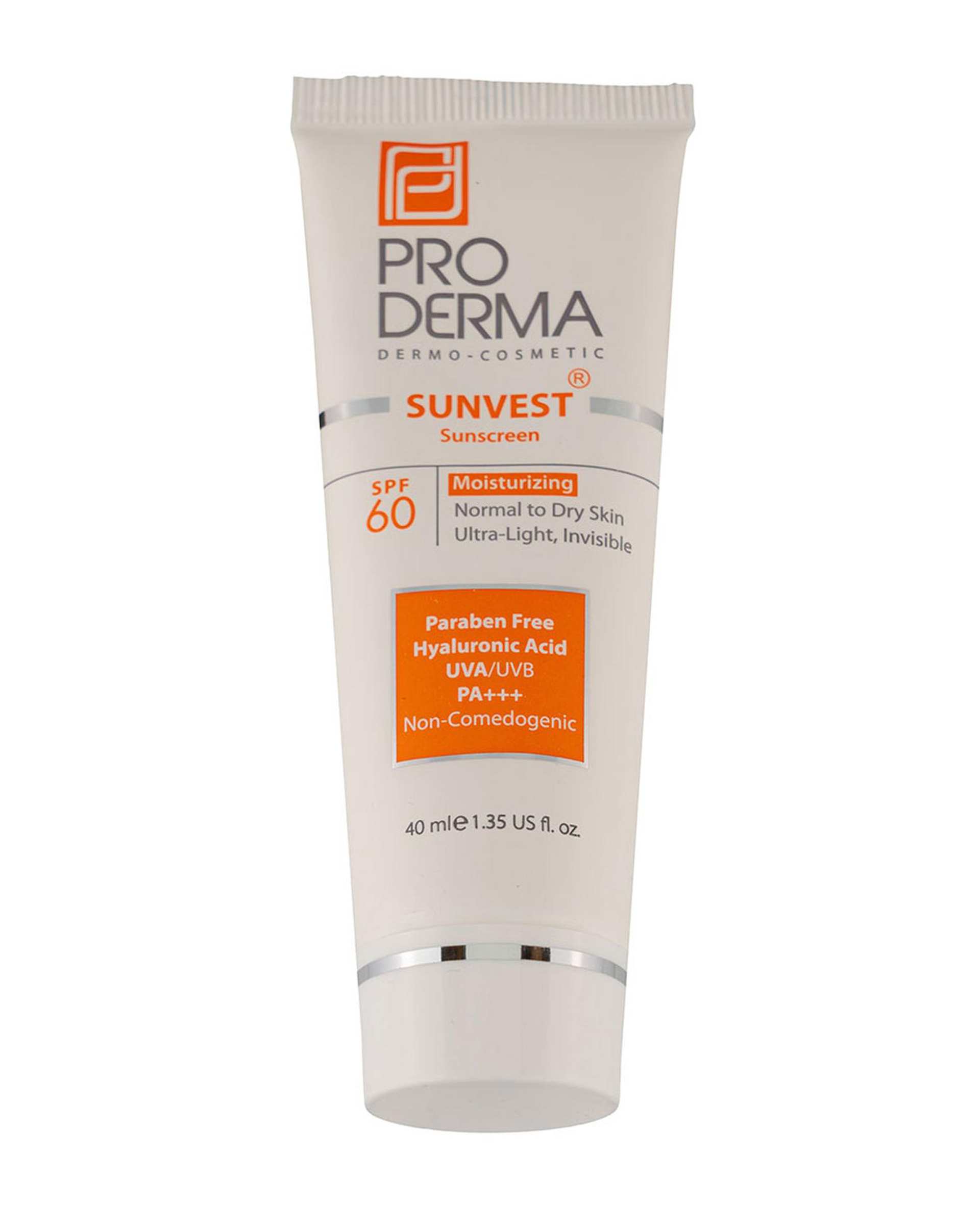 کرم ضد آفتاب بی رنگ SPF60 پرودرما Proderma مناسب پوست معمولی و خشک حجم 40ml