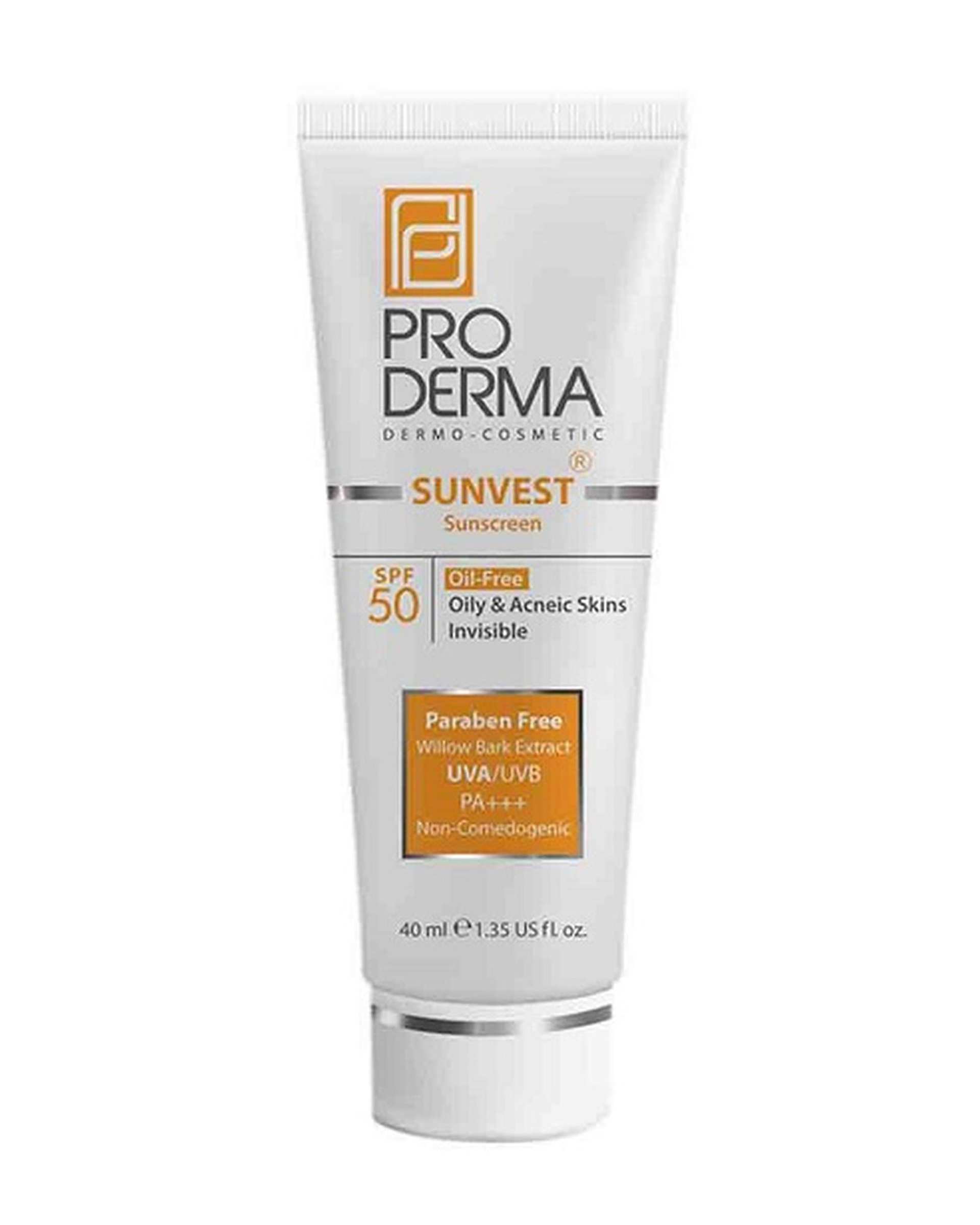 کرم ضد آفتاب بی رنگ SPF50 فاقد چربی پرودرما Proderma حجم 40ml