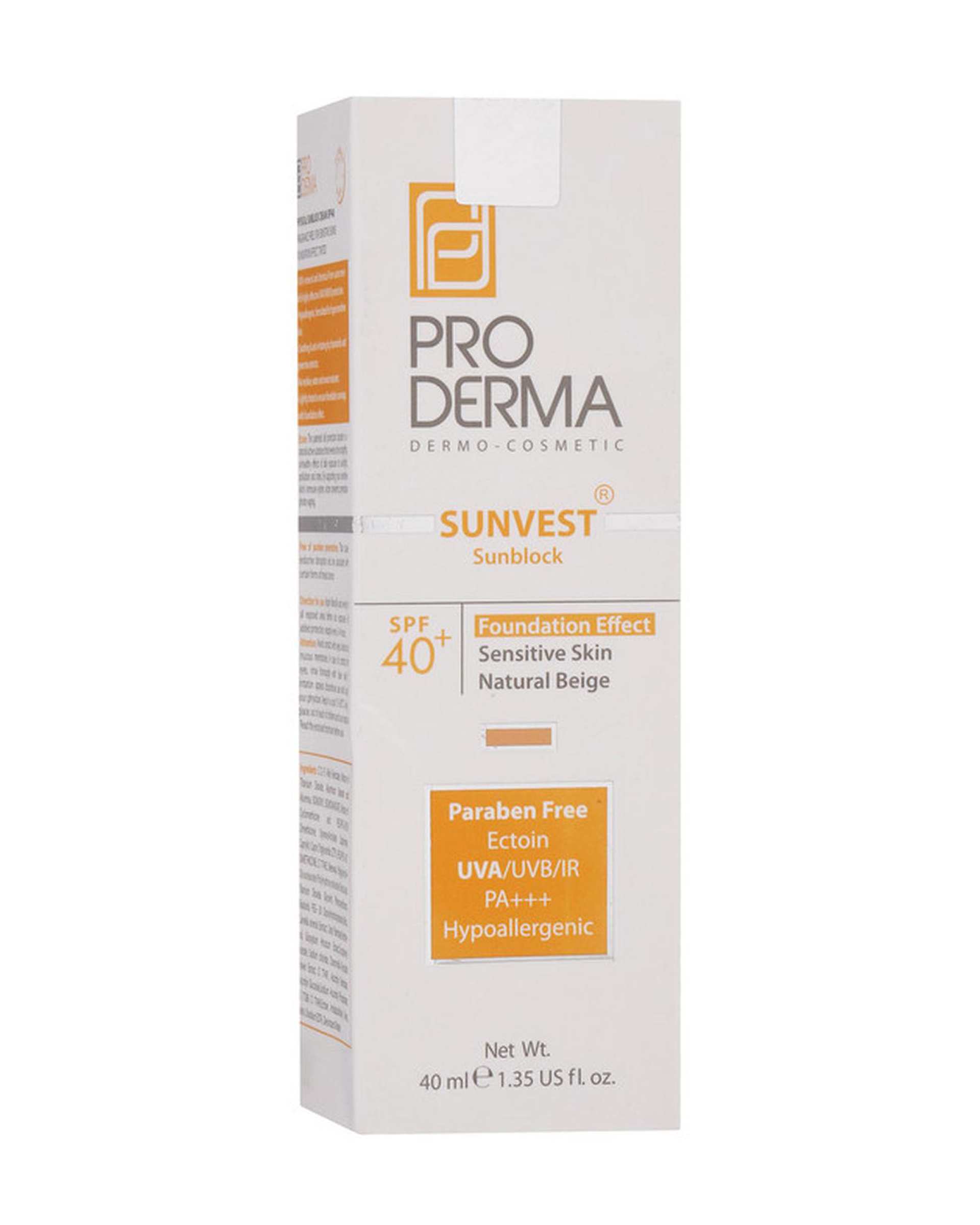 کرم ضد آفتاب فیزیکال رنگی SPF40 پرودرما Proderma مناسب پوست های حساس بژ طبیعی 40ml